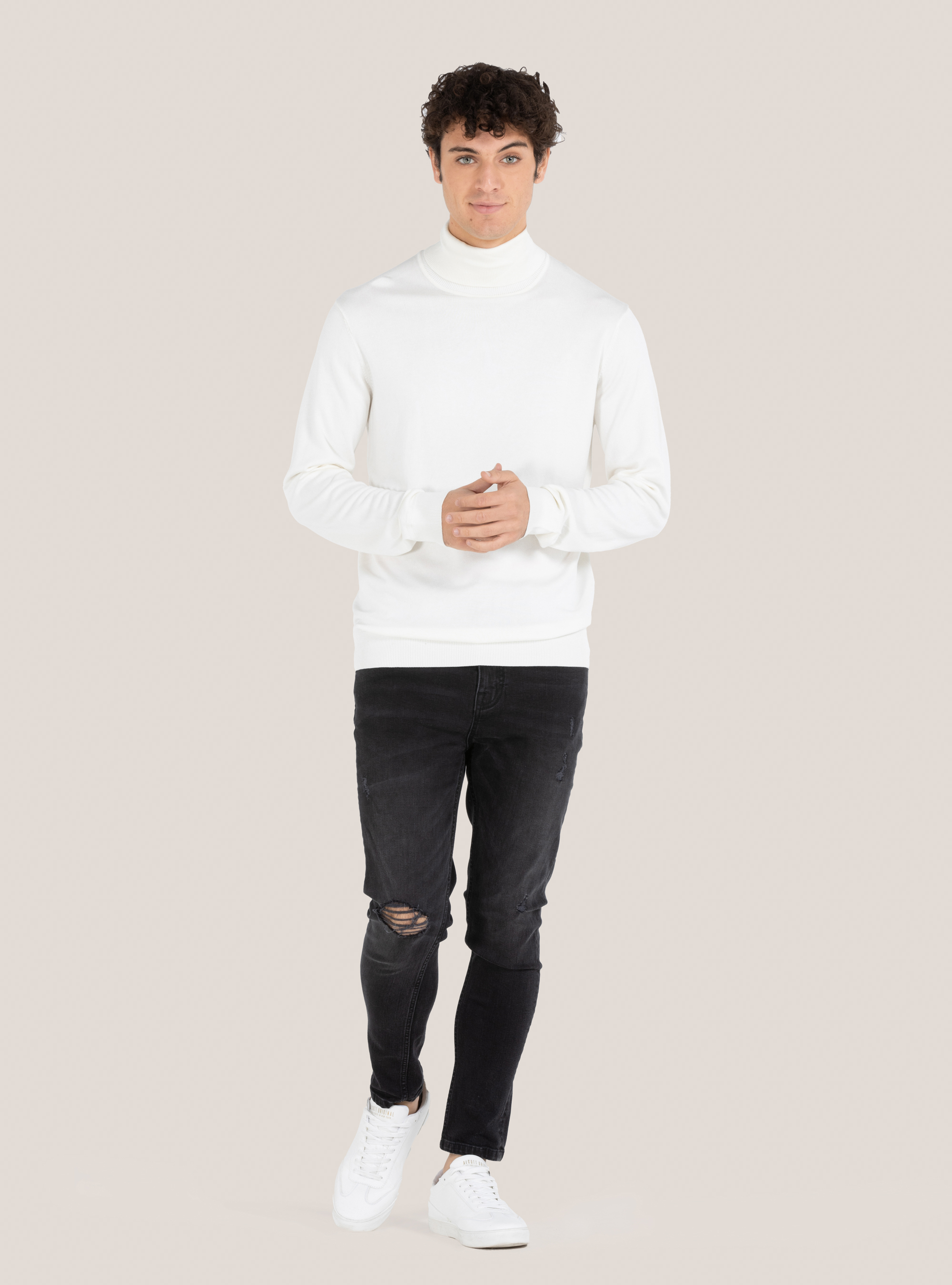Basic turtleneck pullover, WHITE