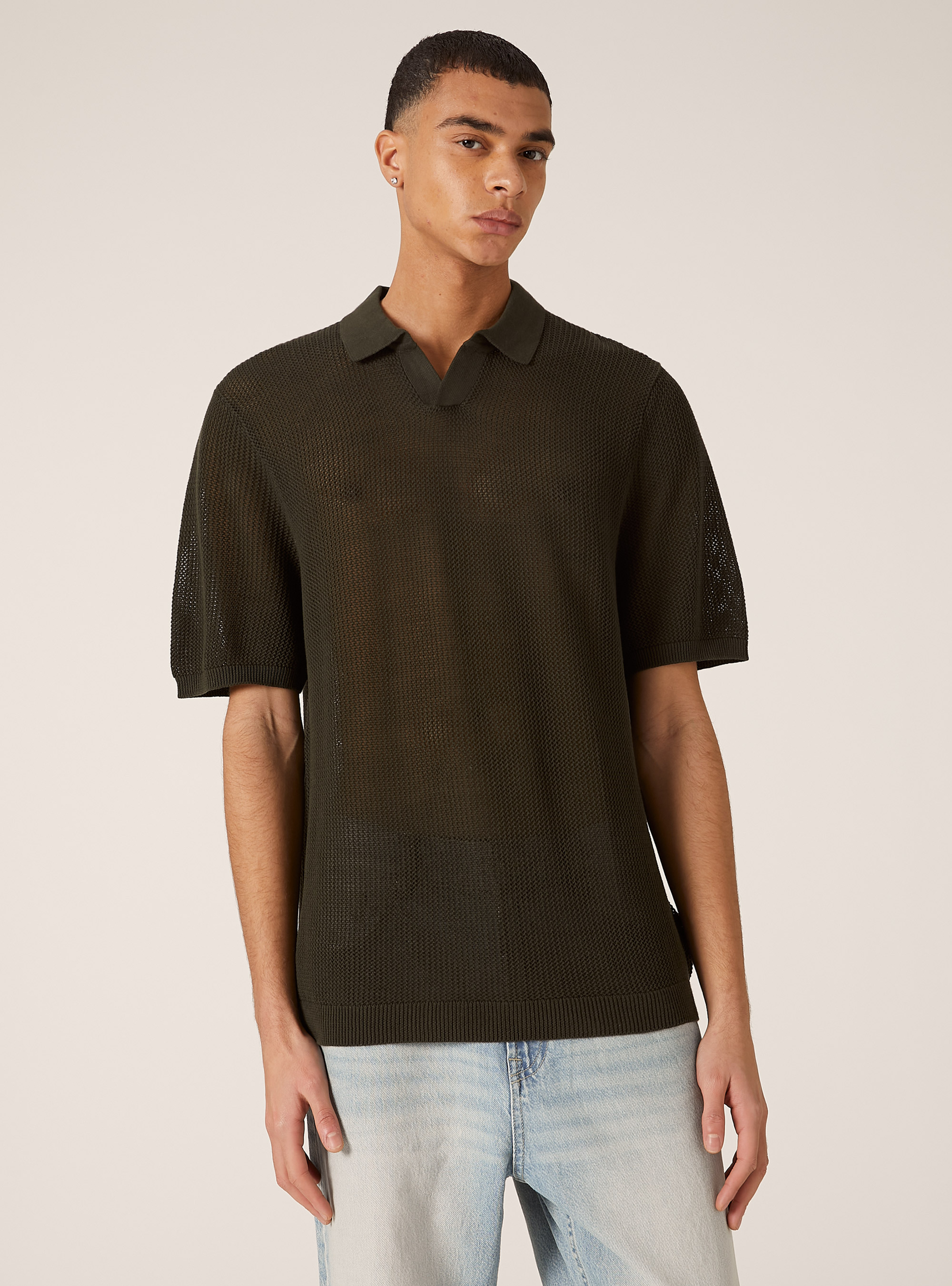 Perforated knit polo shirt, KY3 KAKY LIGHT