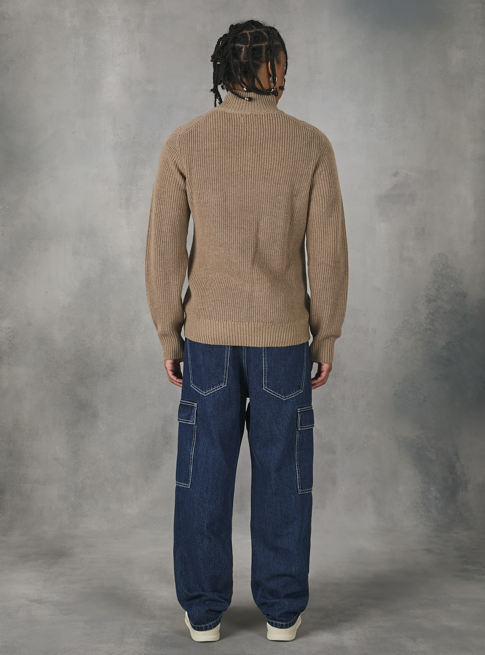 Knitted cardigan with zip, MBR3 BROWN MEL LIGHT