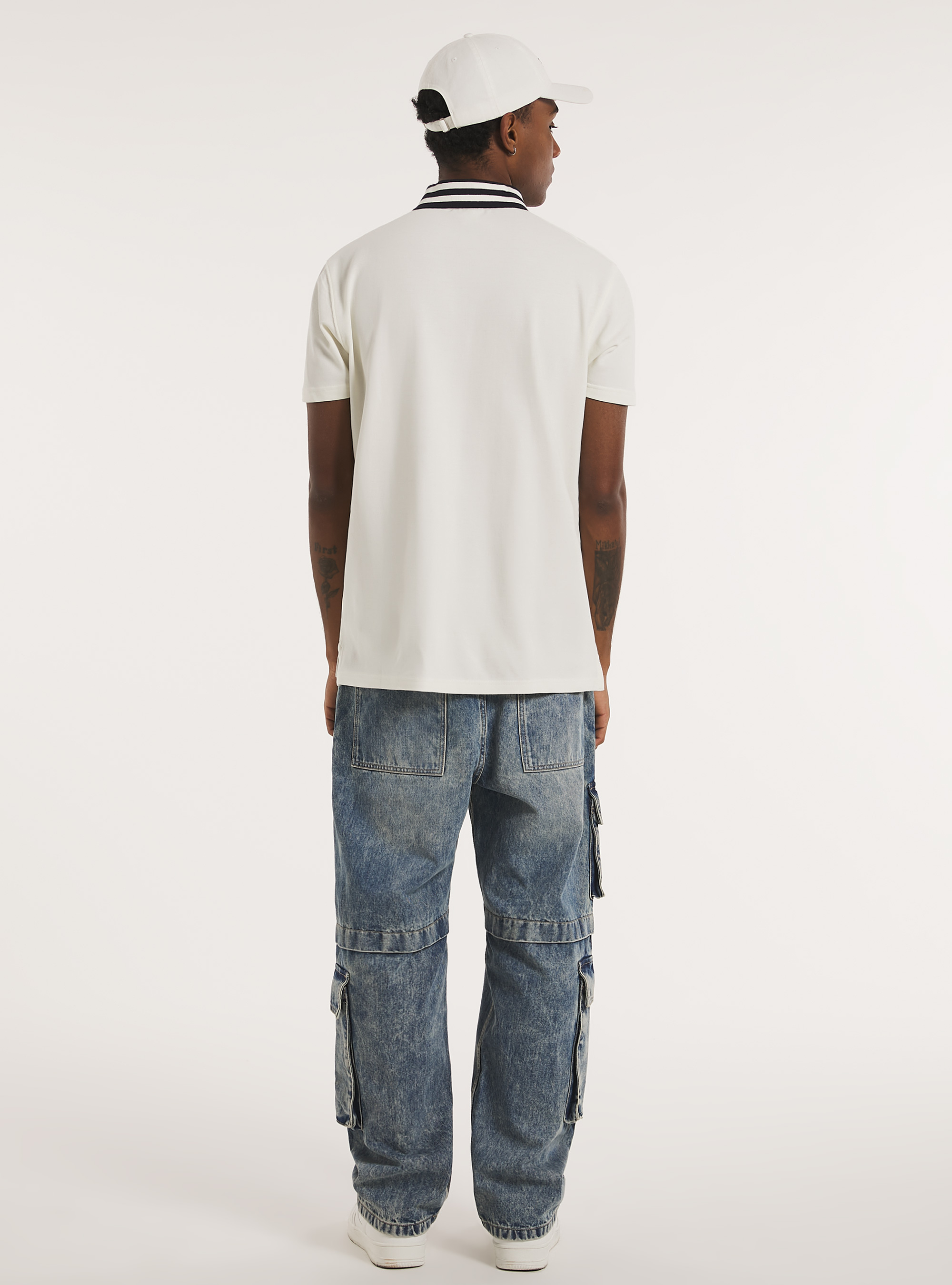 Cotton polo shirt with embroidery, C0020 OFF WHITE