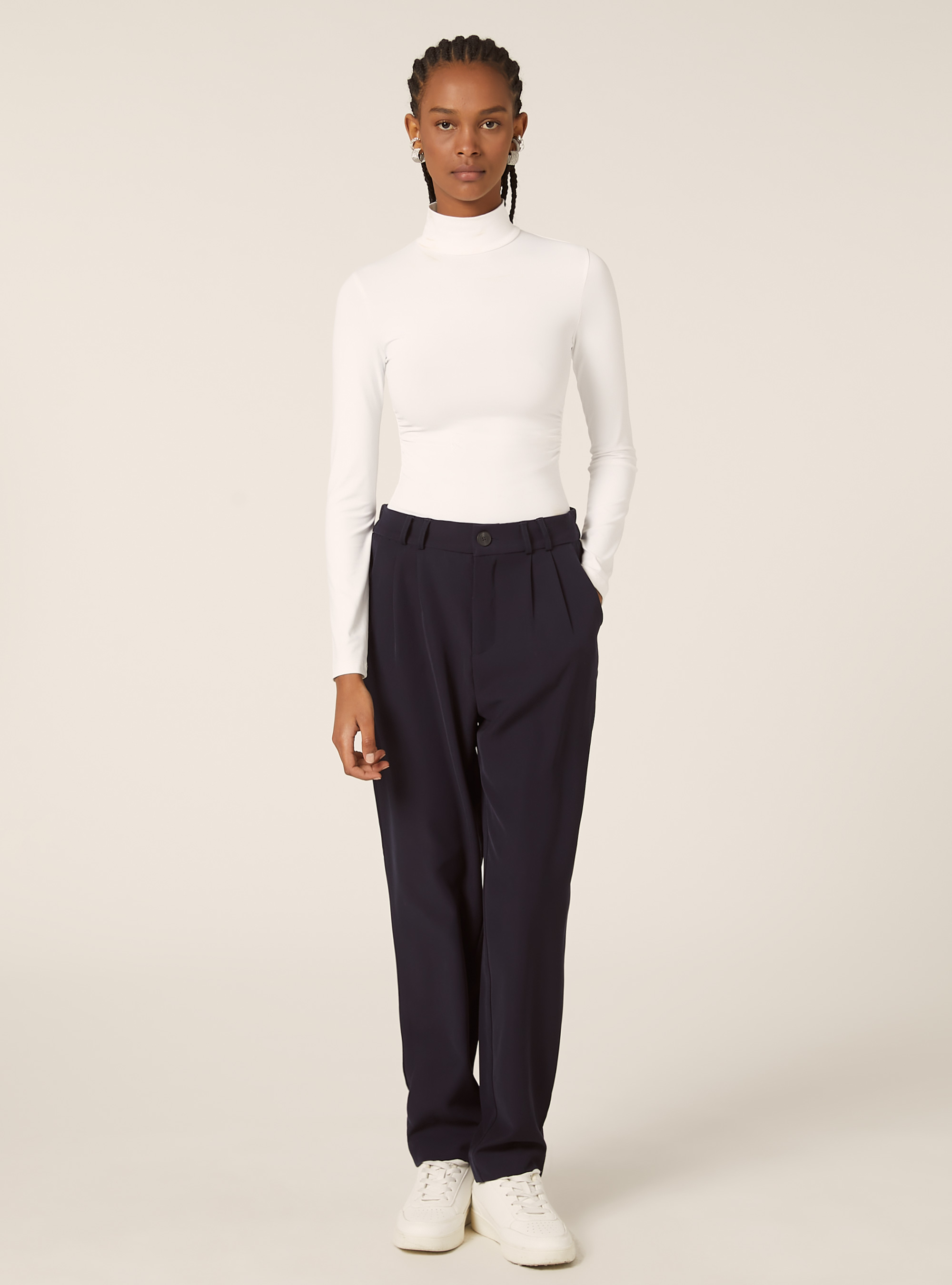 Regular fit trousers with pleats, NA2 NAVY MEDIUM