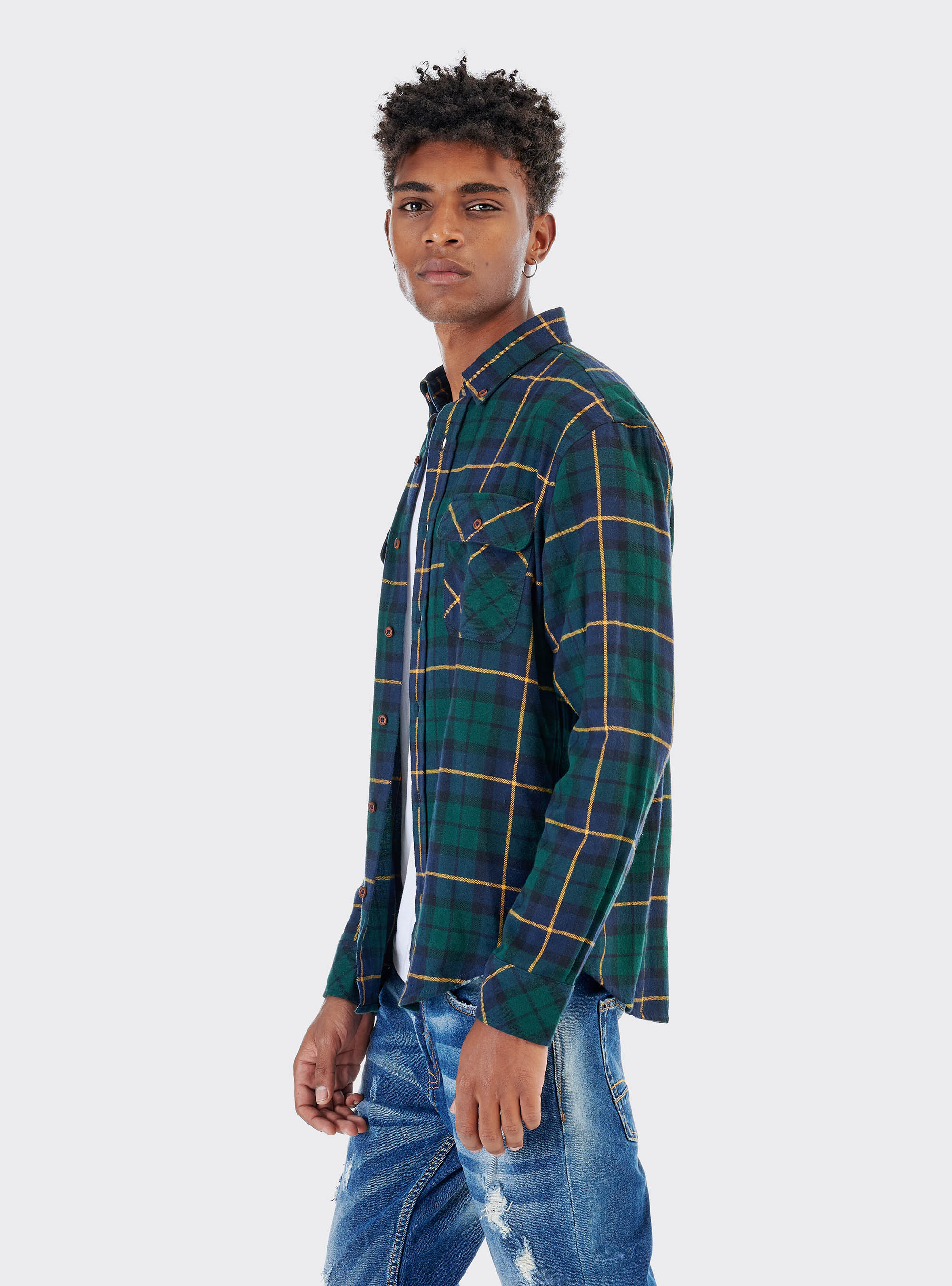 Camicia a quadri in cotone sostenibile, VERDE