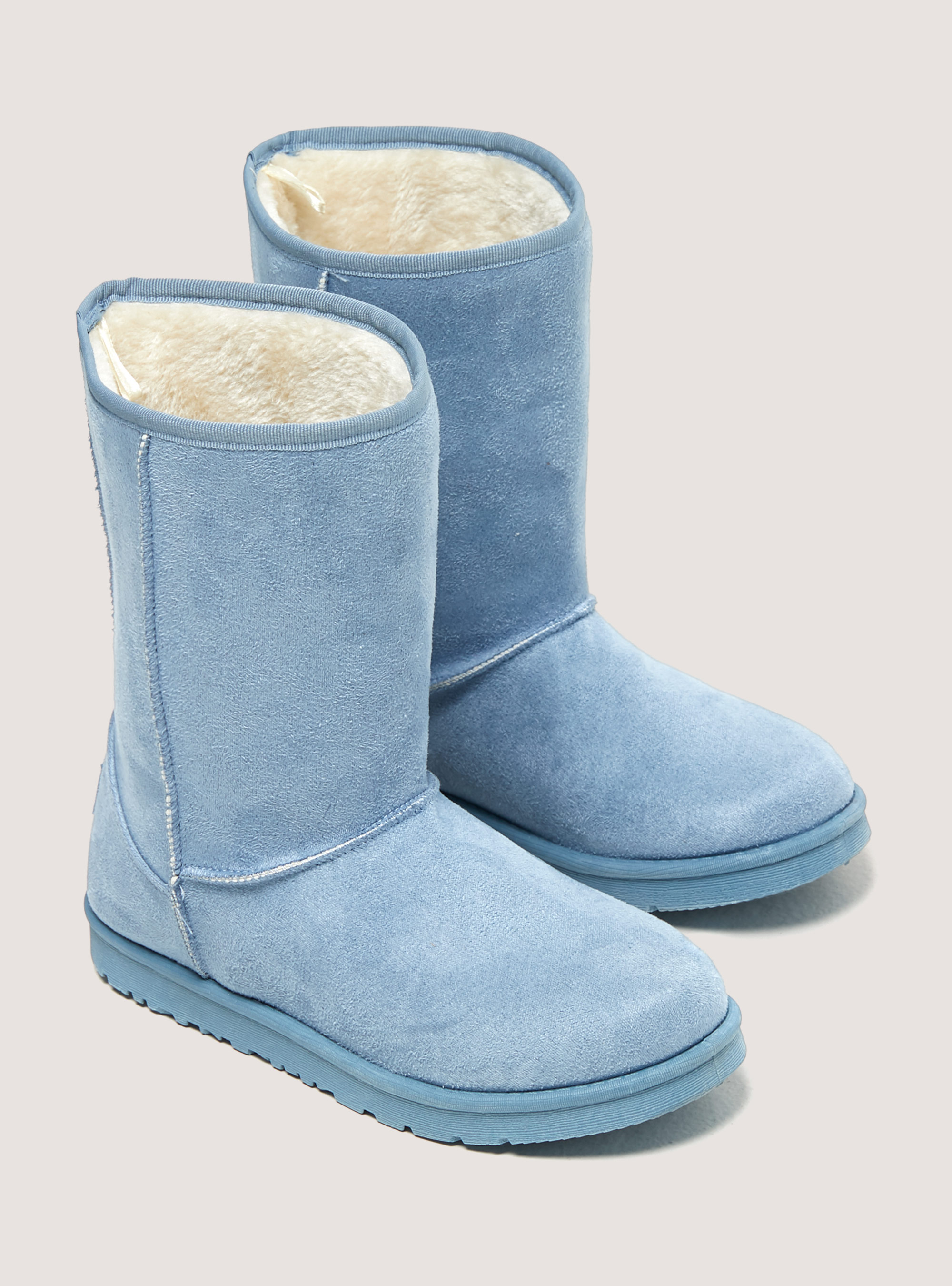 Suede ankle boots with faux fur inside, C0691 AZZURRE