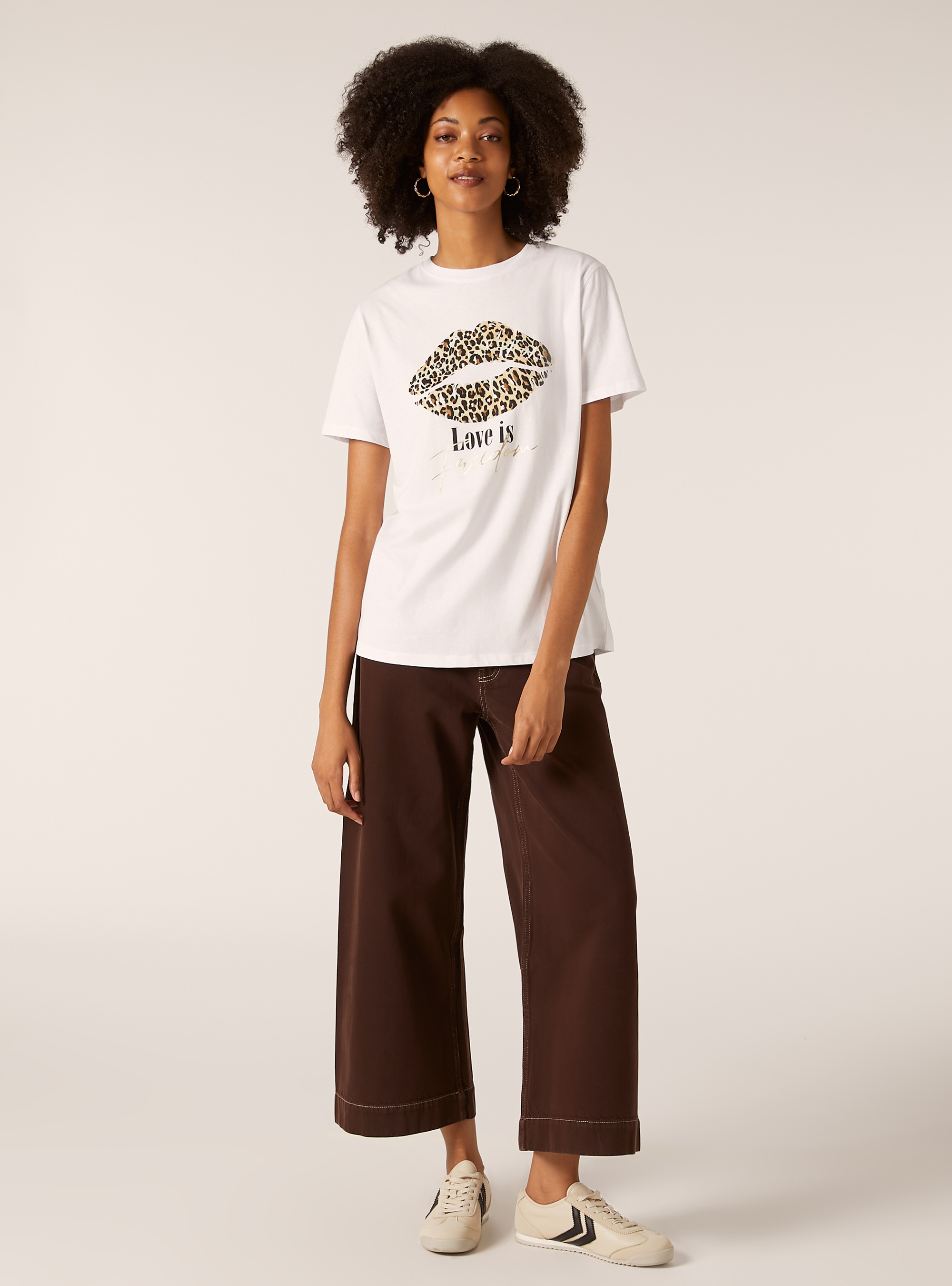 Maglietta con stampa animalier metallizzata, BIANCO OTTICO