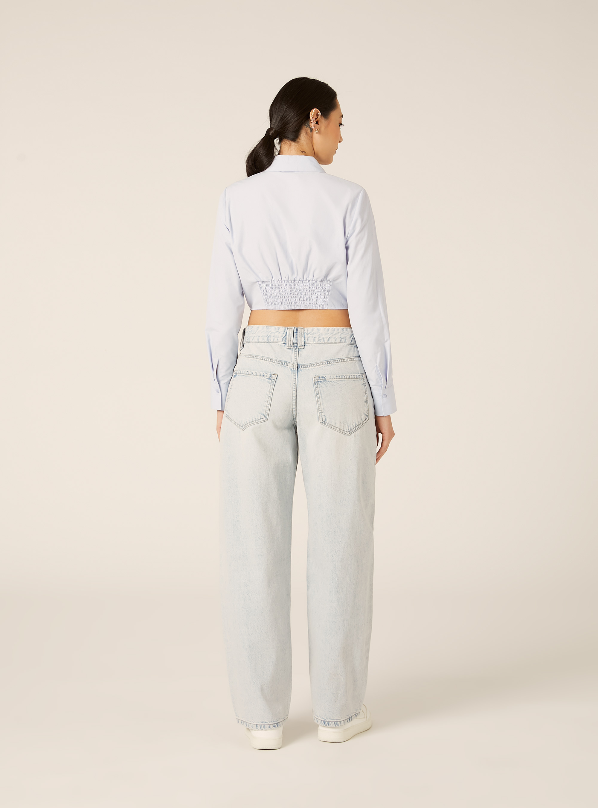 Camisa cropped de popelina, AZ3 AZURE LIGHT