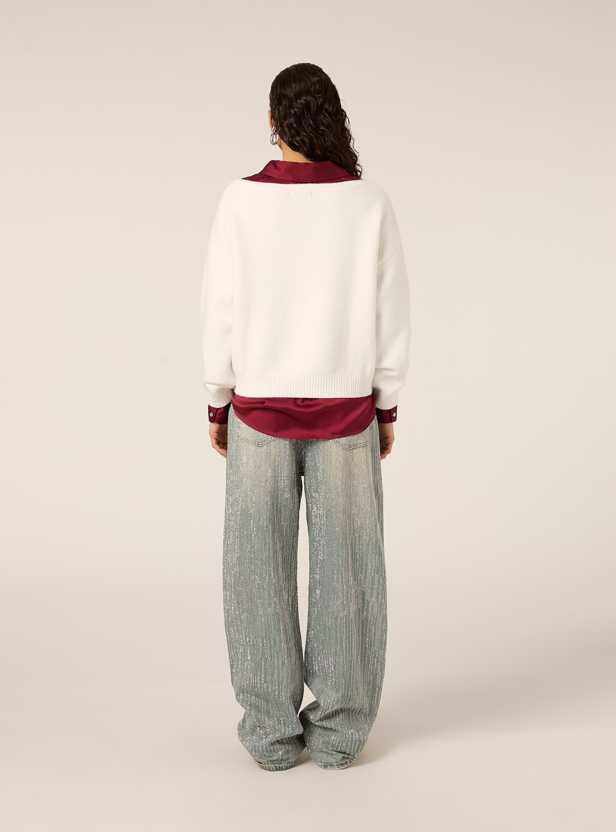 Maglia scollo asimmetrico con teddy, WH2 WHITE