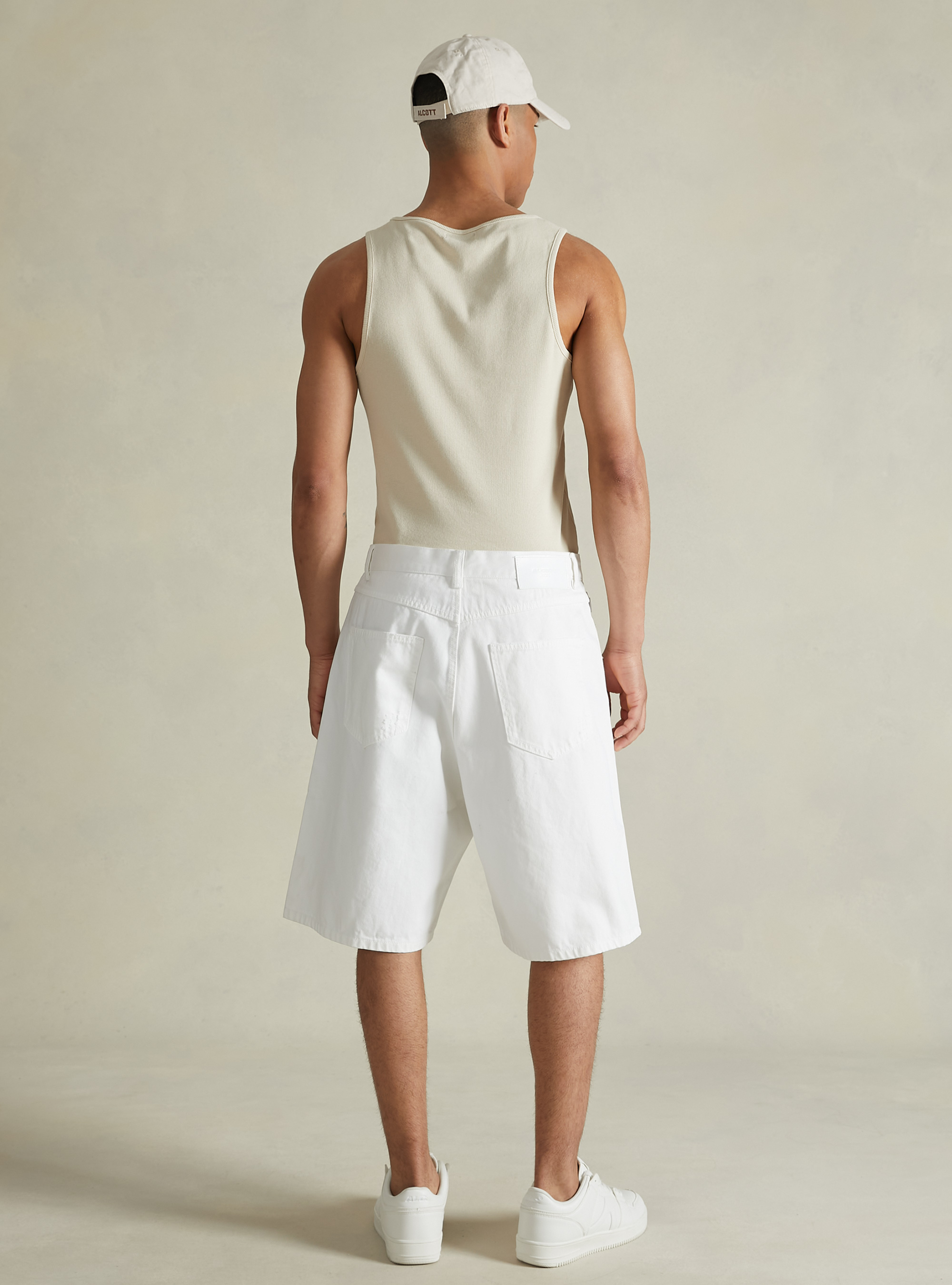 Loose Fit Denim Bermuda Shorts, WH1 OFF WHITE