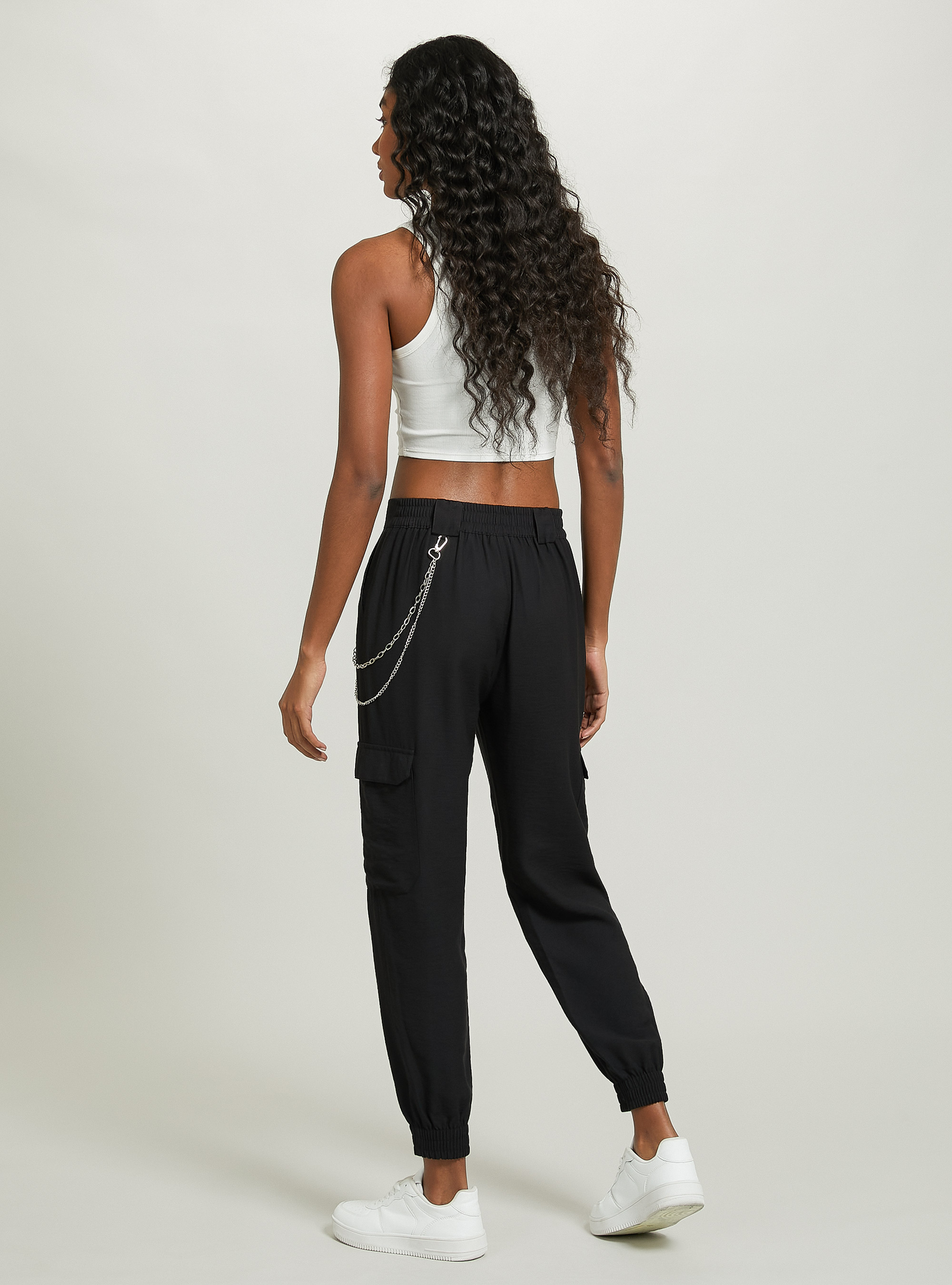 Linen blend chain trousers, BK1 BLACK