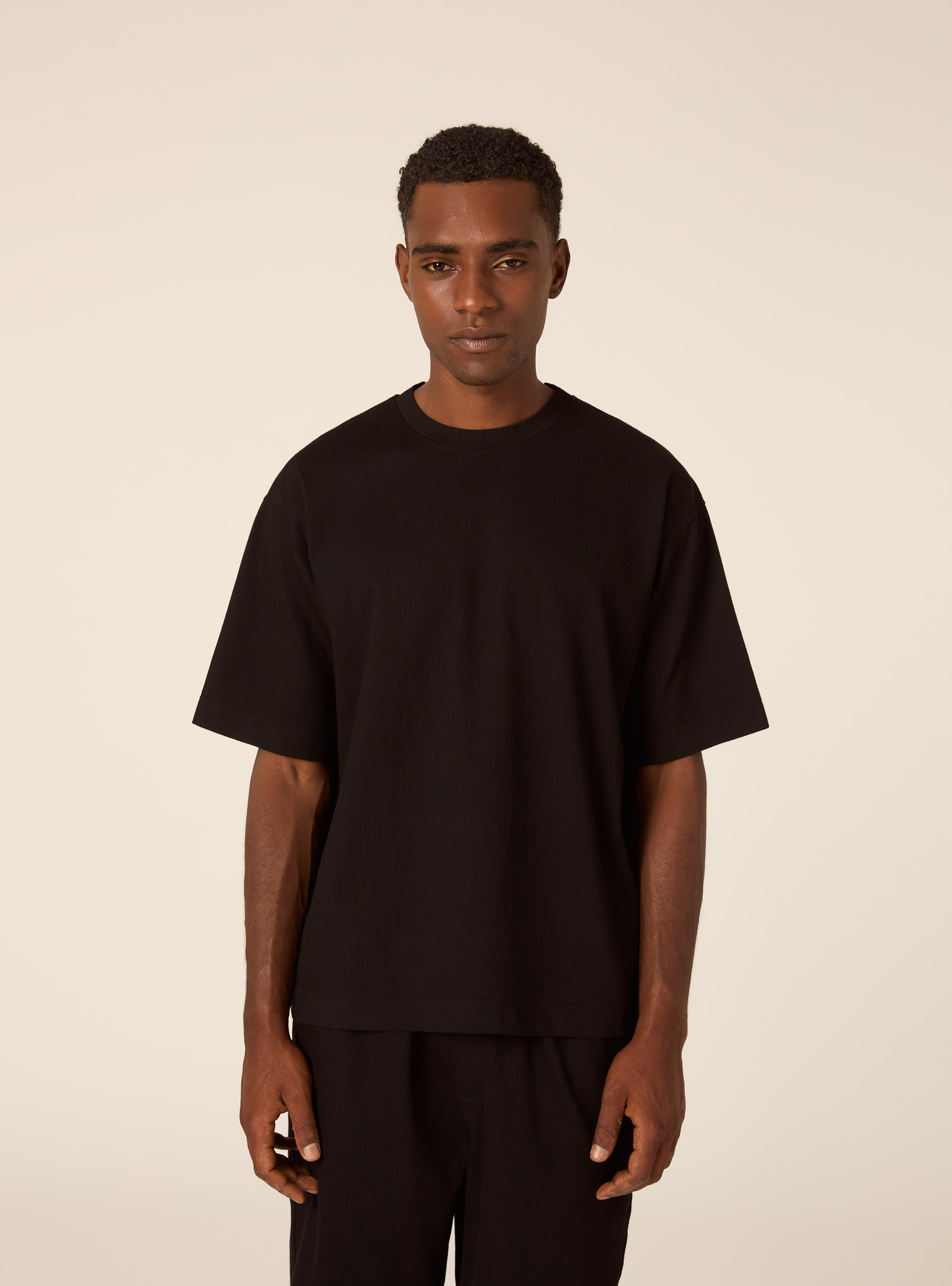 Maglietta boxy fit in Tessuto Strutturato, NERO