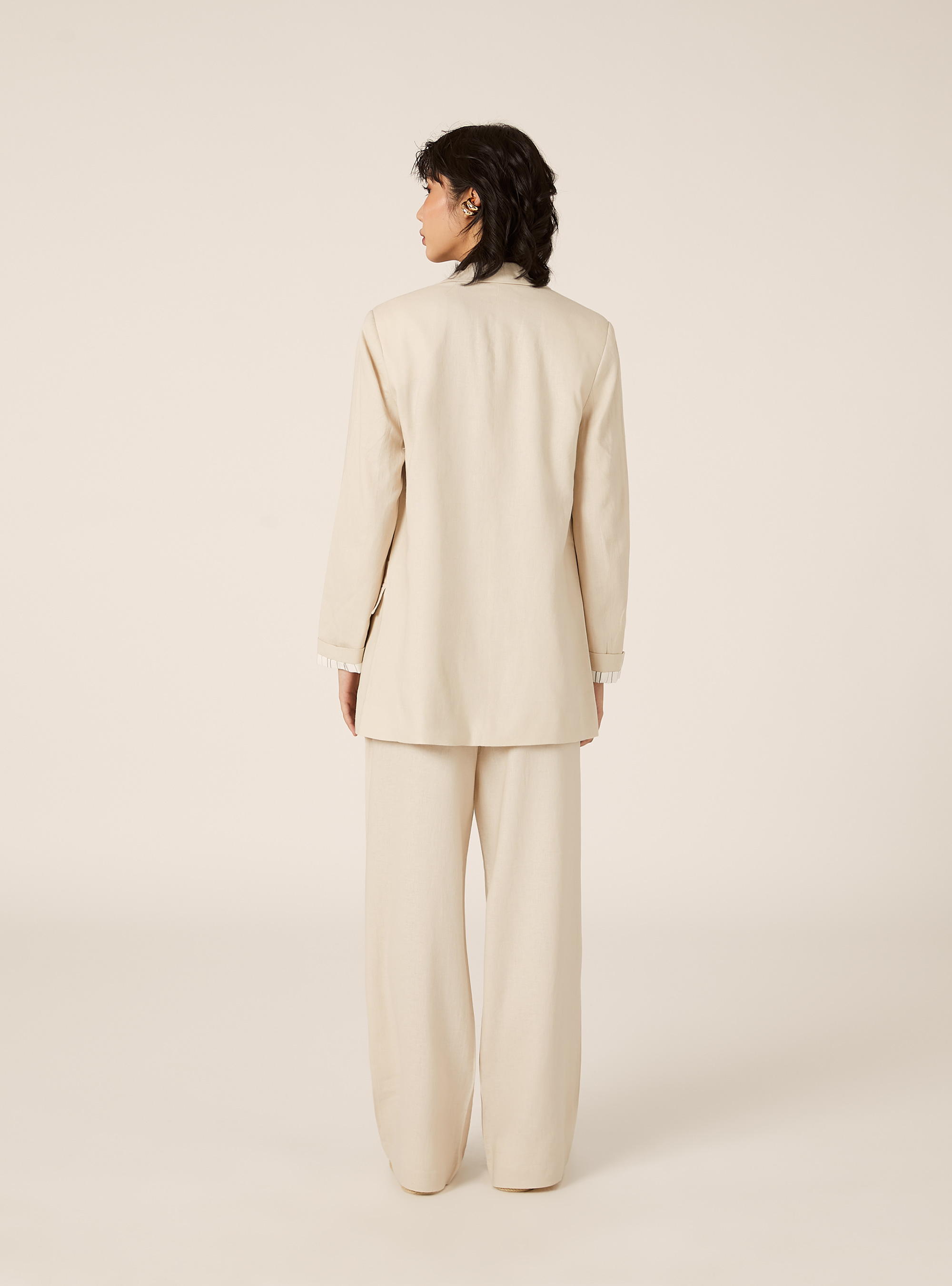 Blazer aperto misto lino, BG2 BEIGE MEDIUM