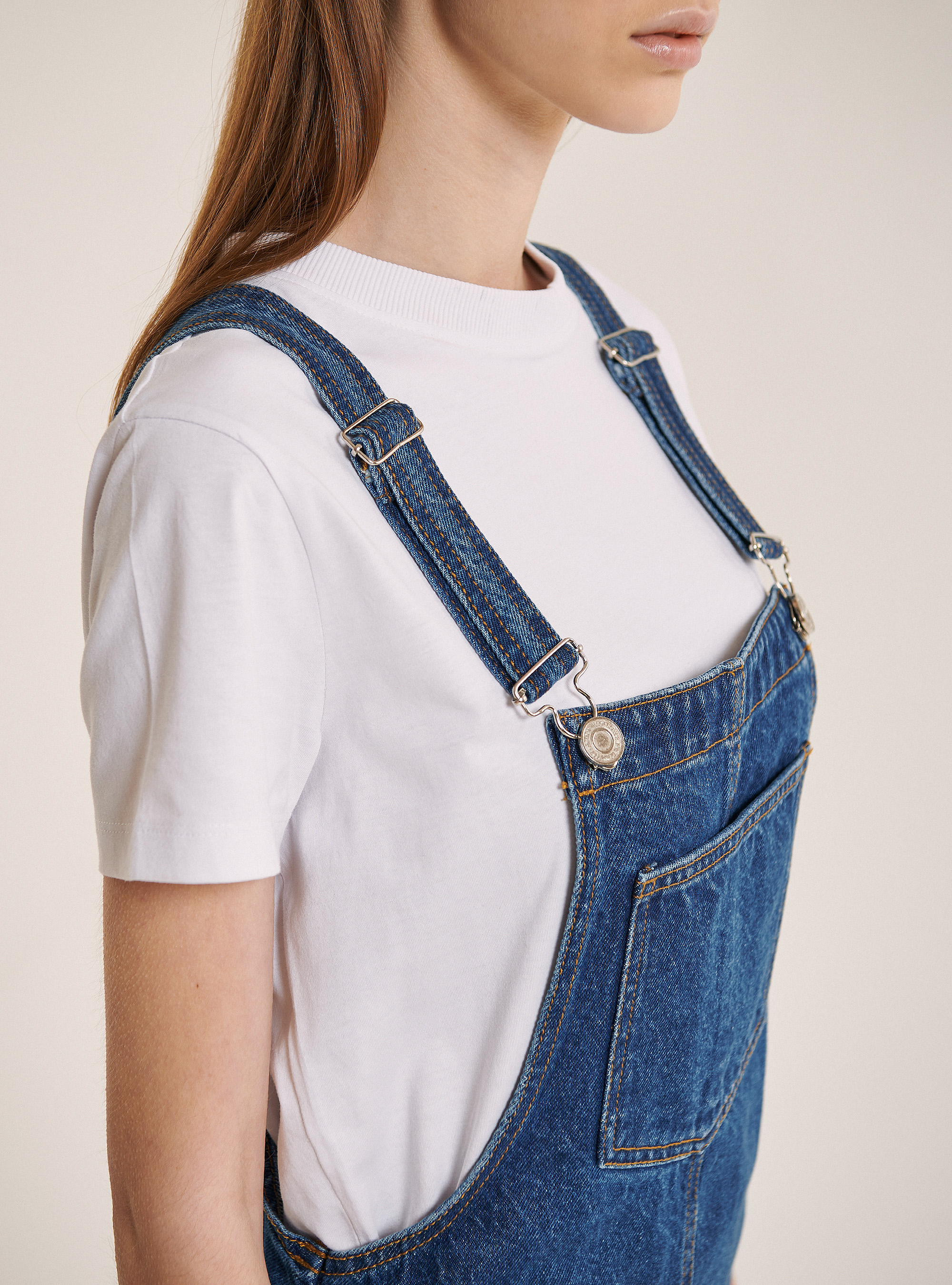 Mono denim con bolsillo delantero, AZUL