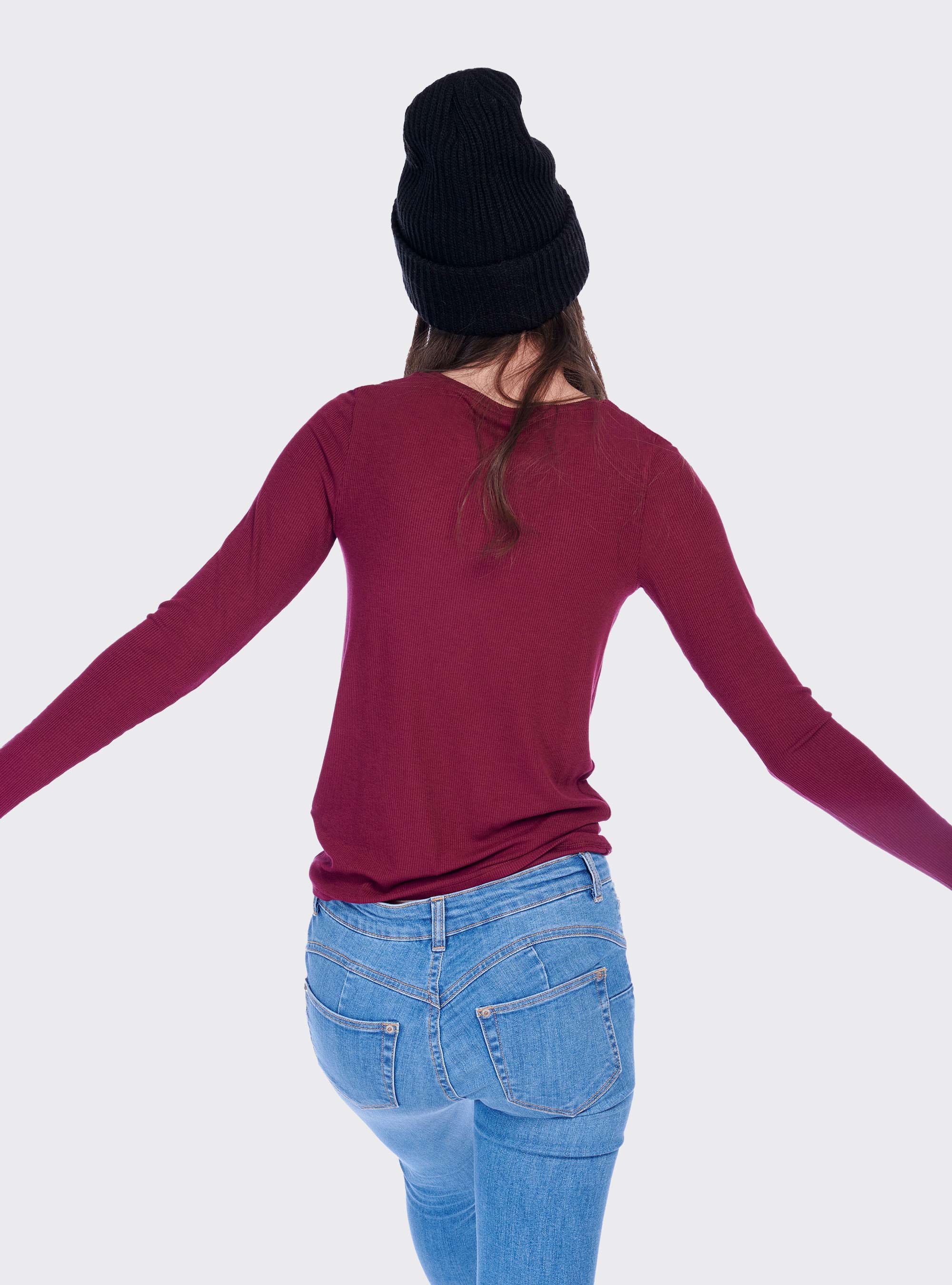 T-shirt c&ocirc;tel&eacute; &agrave; manches longues, C3319 BORDEAUX