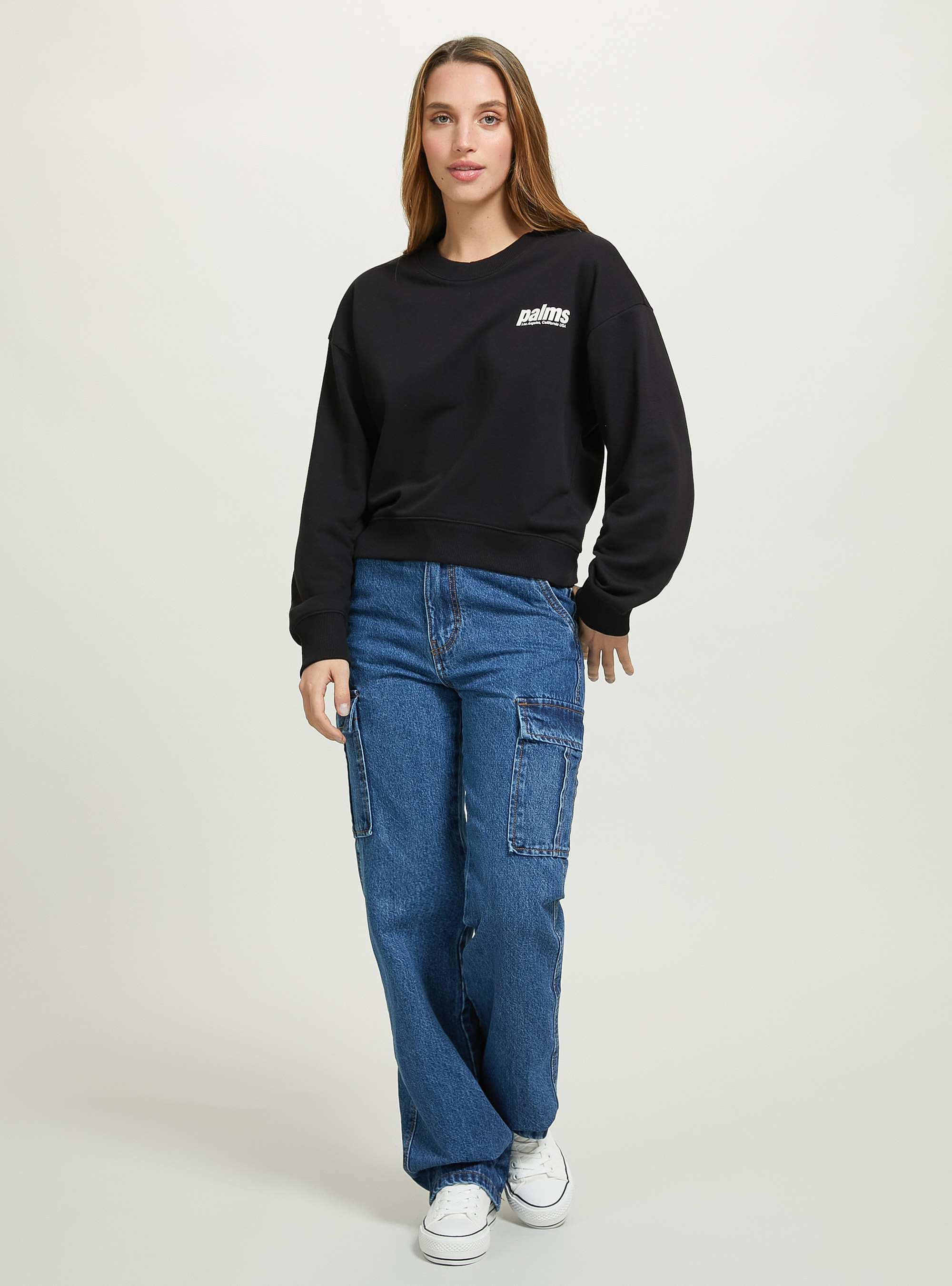 Cropped sweatshirt with lettering print, BK1 BLACK