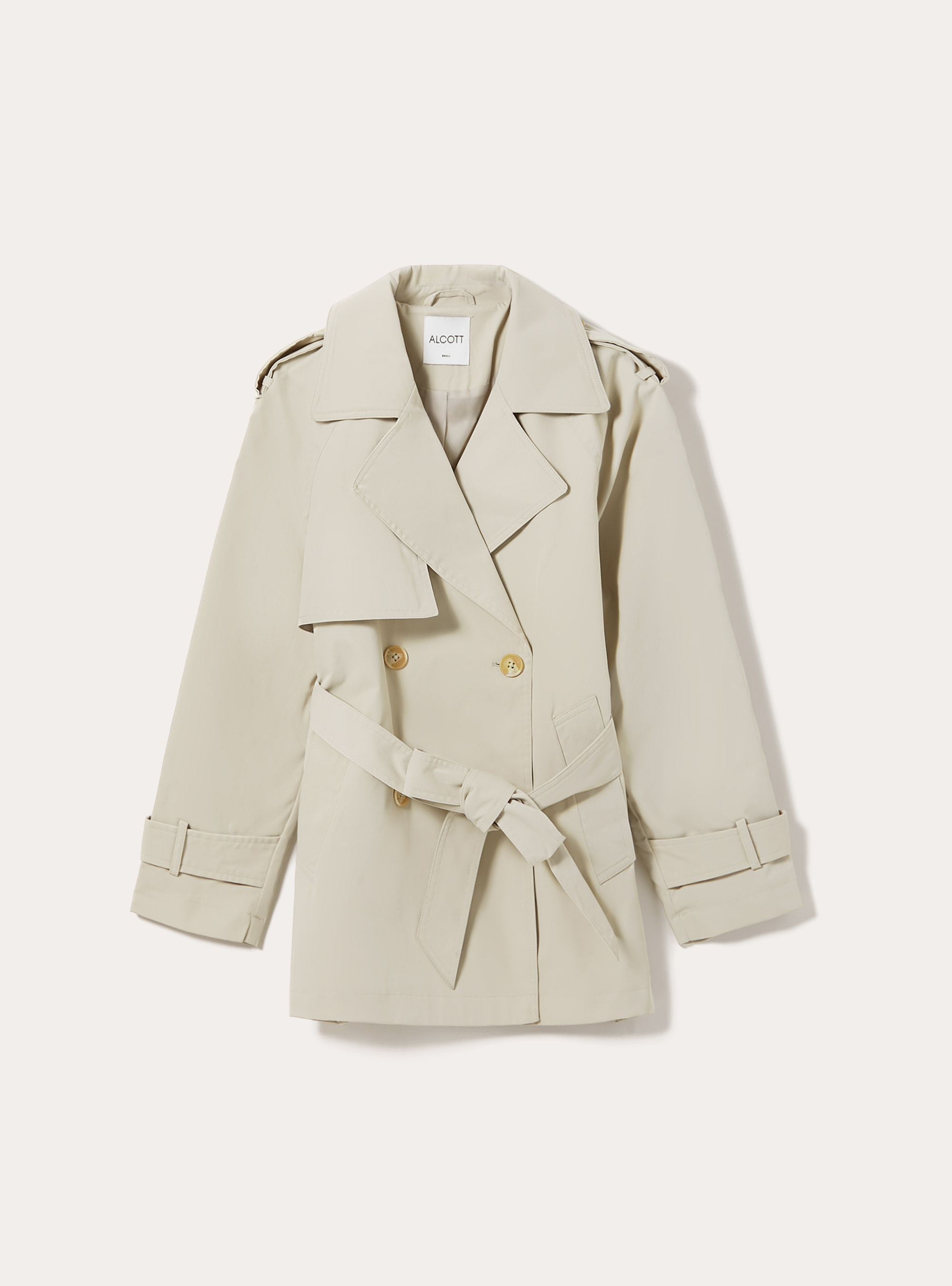 Kurzer Trenchcoat aus Twill, CR2 CREAM MEDIUM