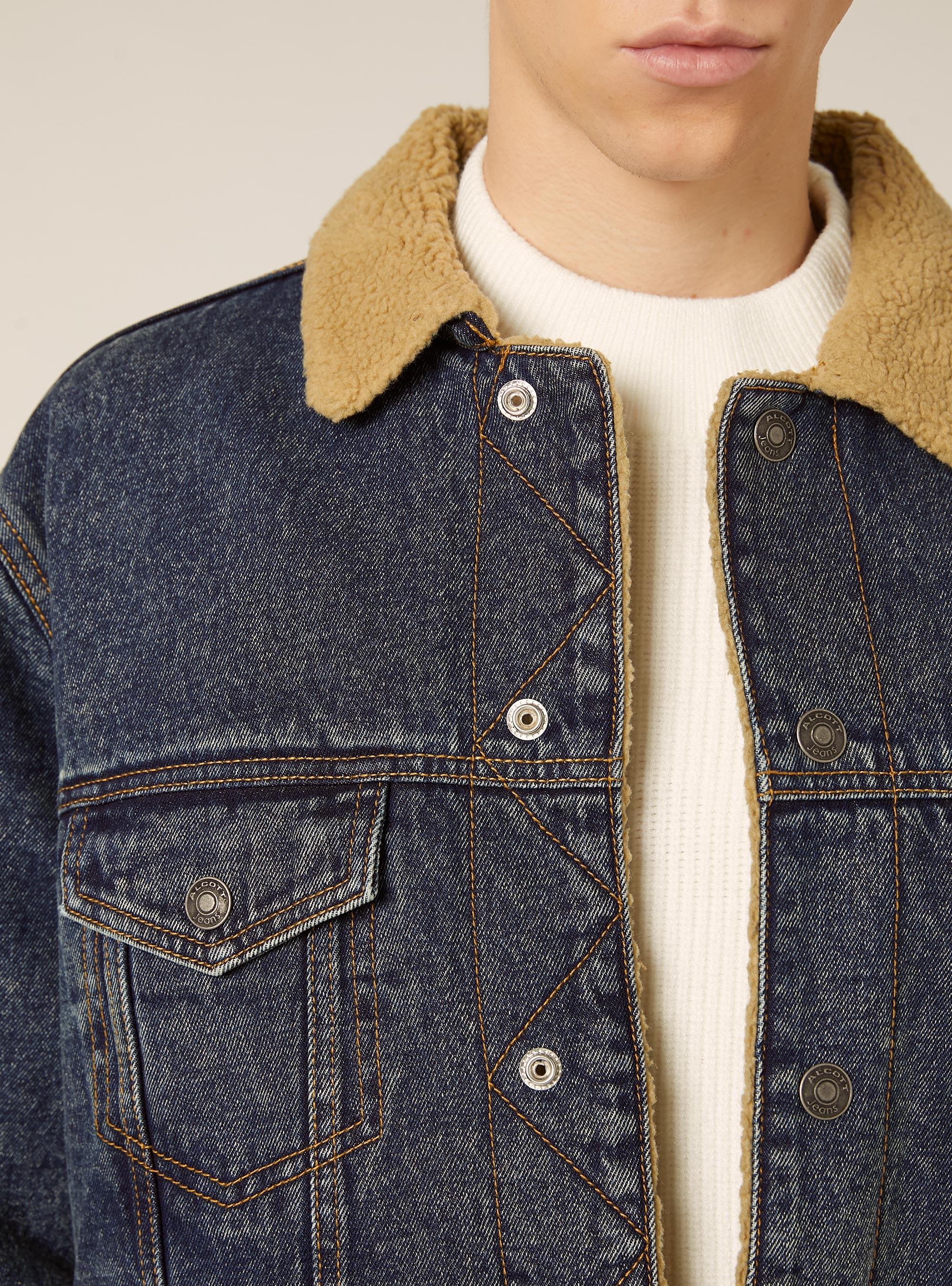 Giubbotto denim con agnellato, D003 MEDIUM BLUE