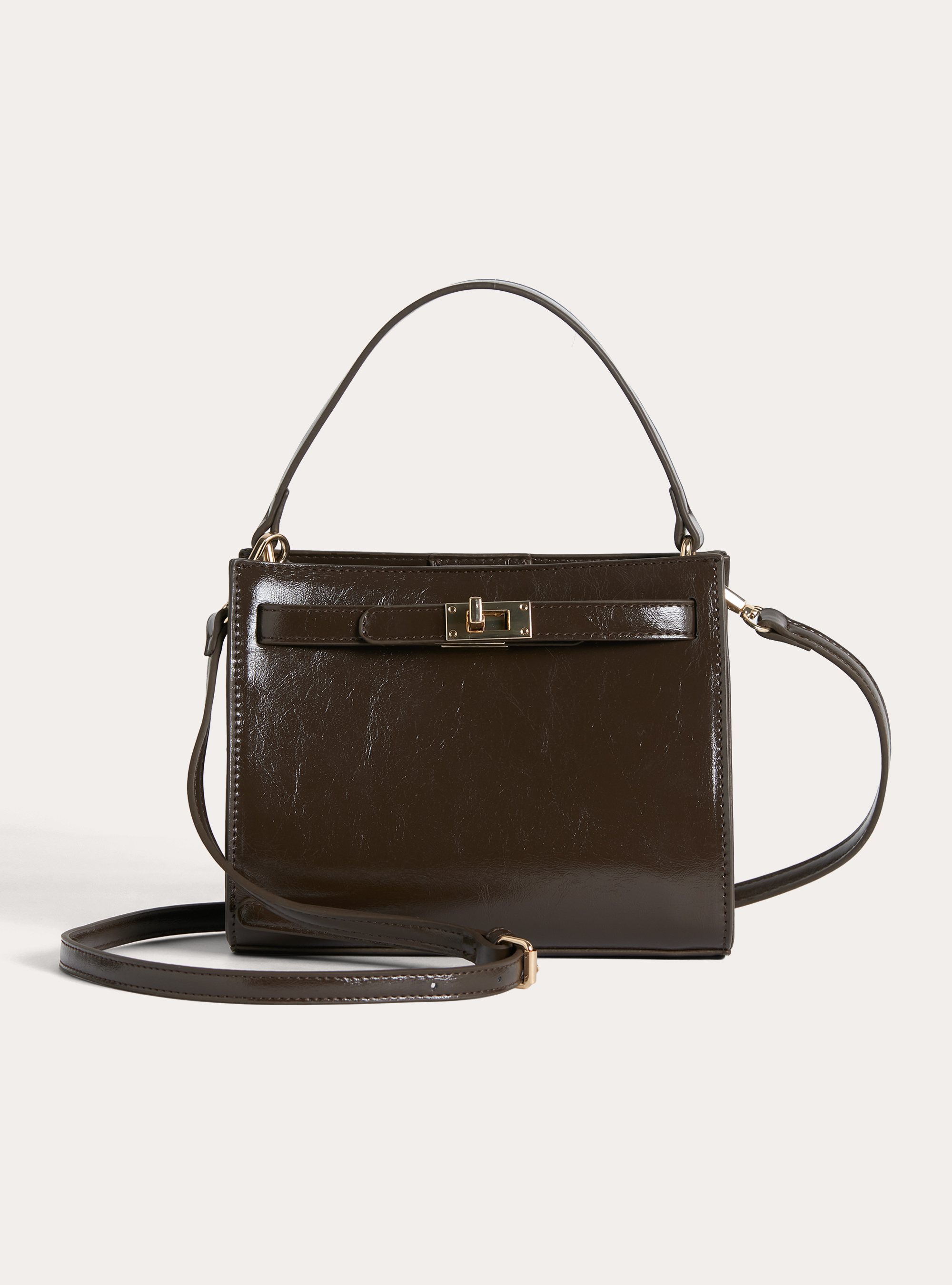 Borsa a tracolla con fibbia, BR1 BROWN DARK