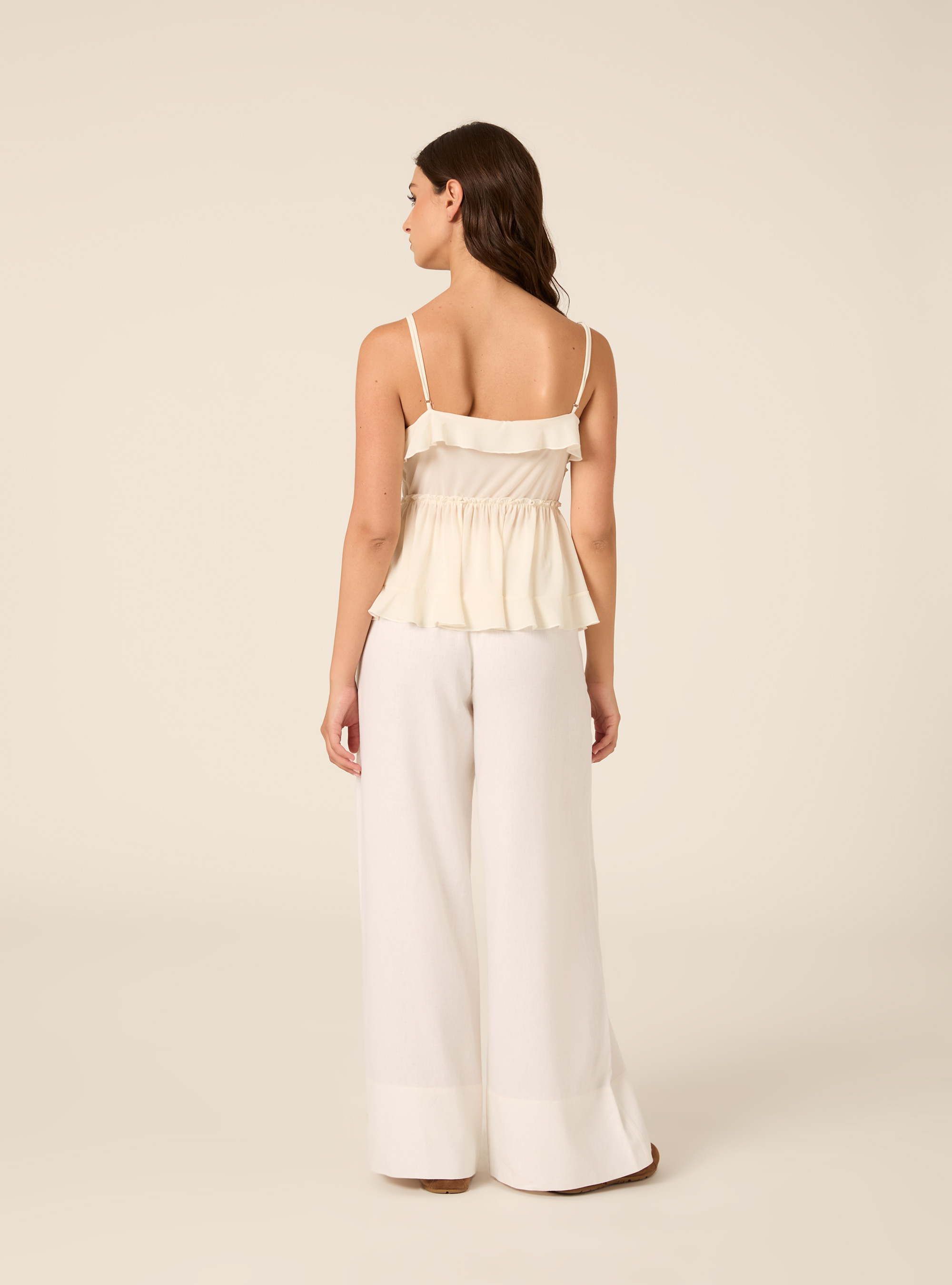 Top con spalline e volant, WH1 OFF WHITE