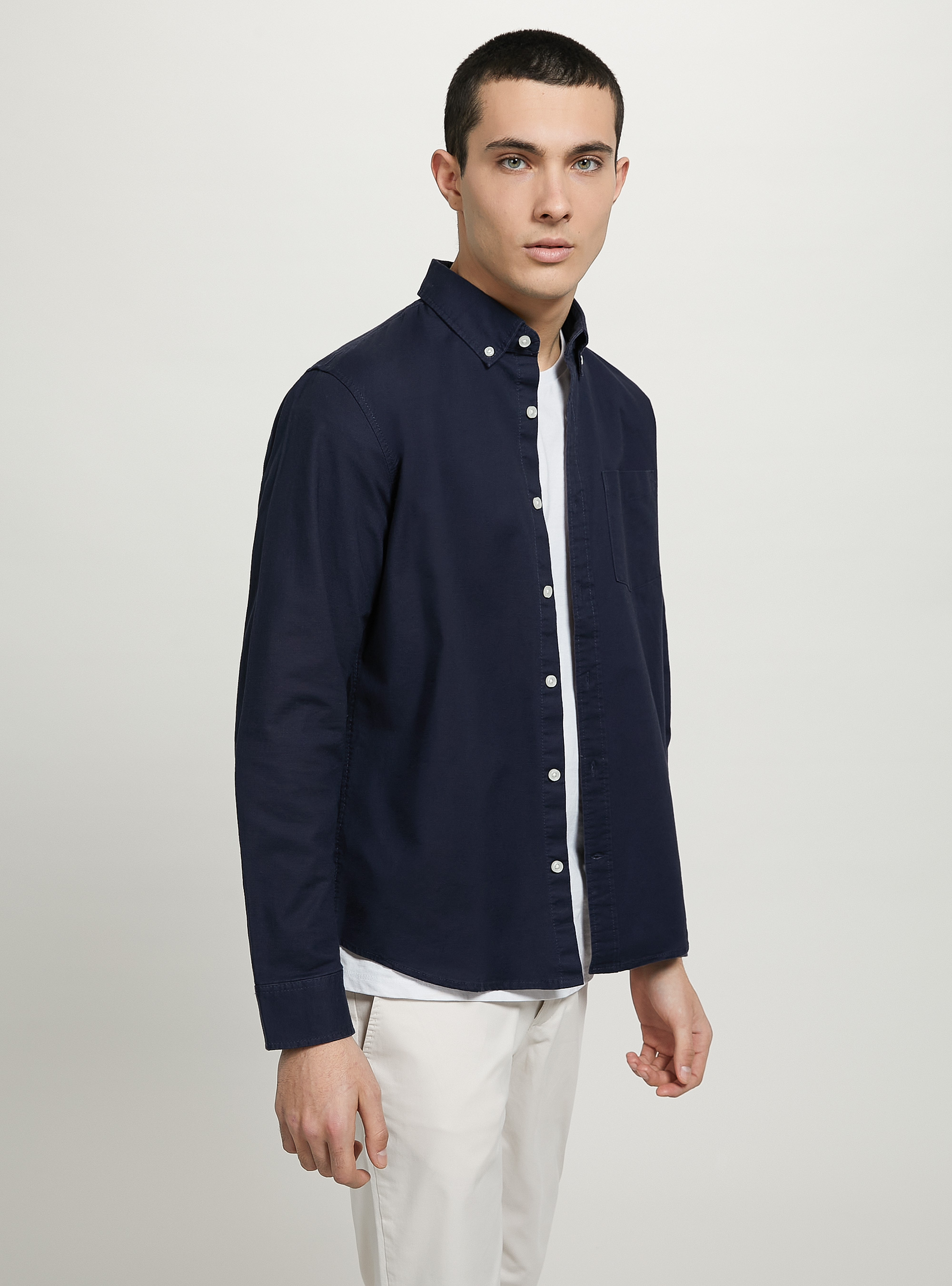Plain-coloured cotton shirt, NA1 NAVY DARK