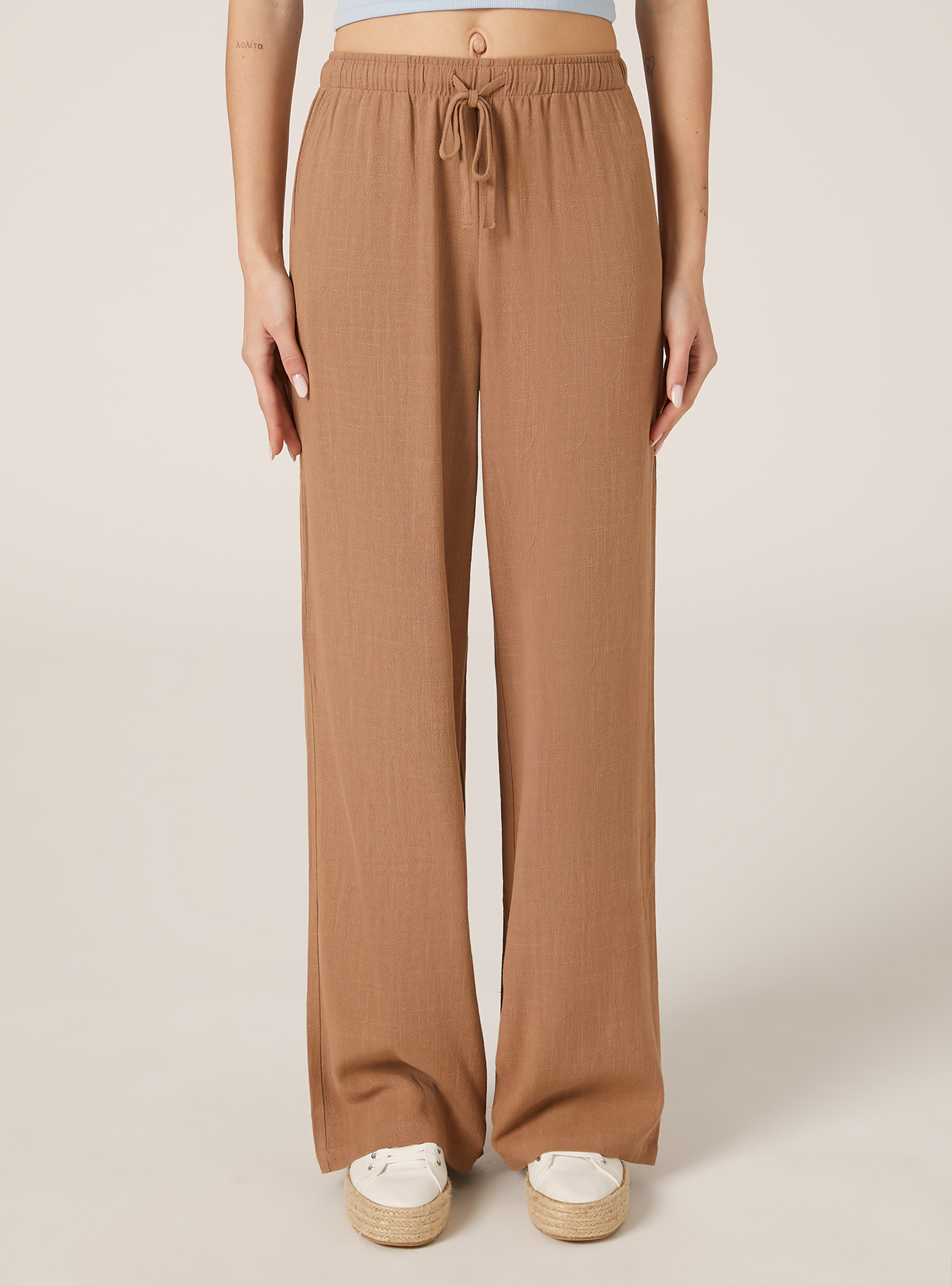 Linen blend palazzo trousers, TB2 TOBACCO MEDIUM