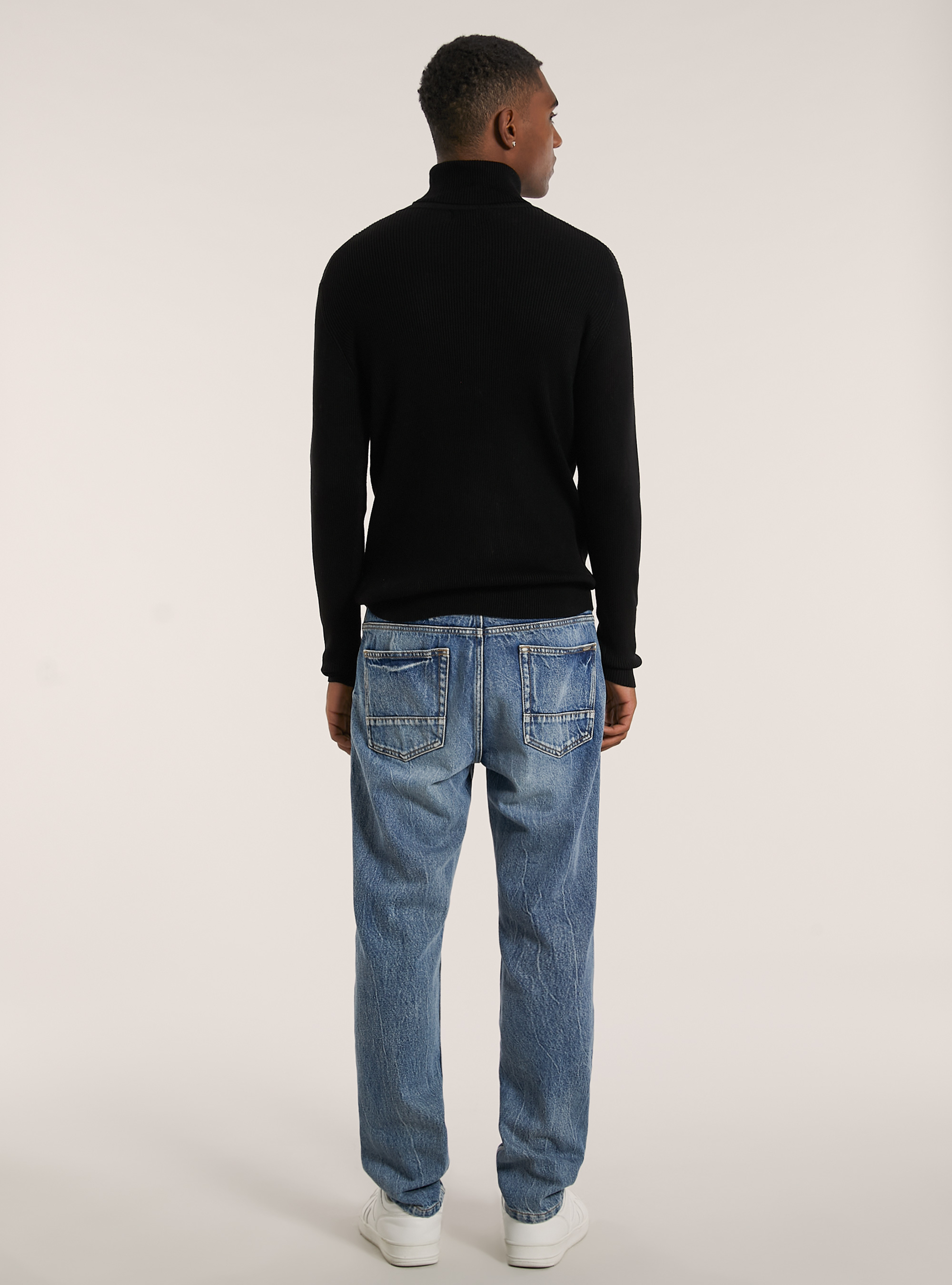 Pullover a collo alto a coste, BK1 BLACK