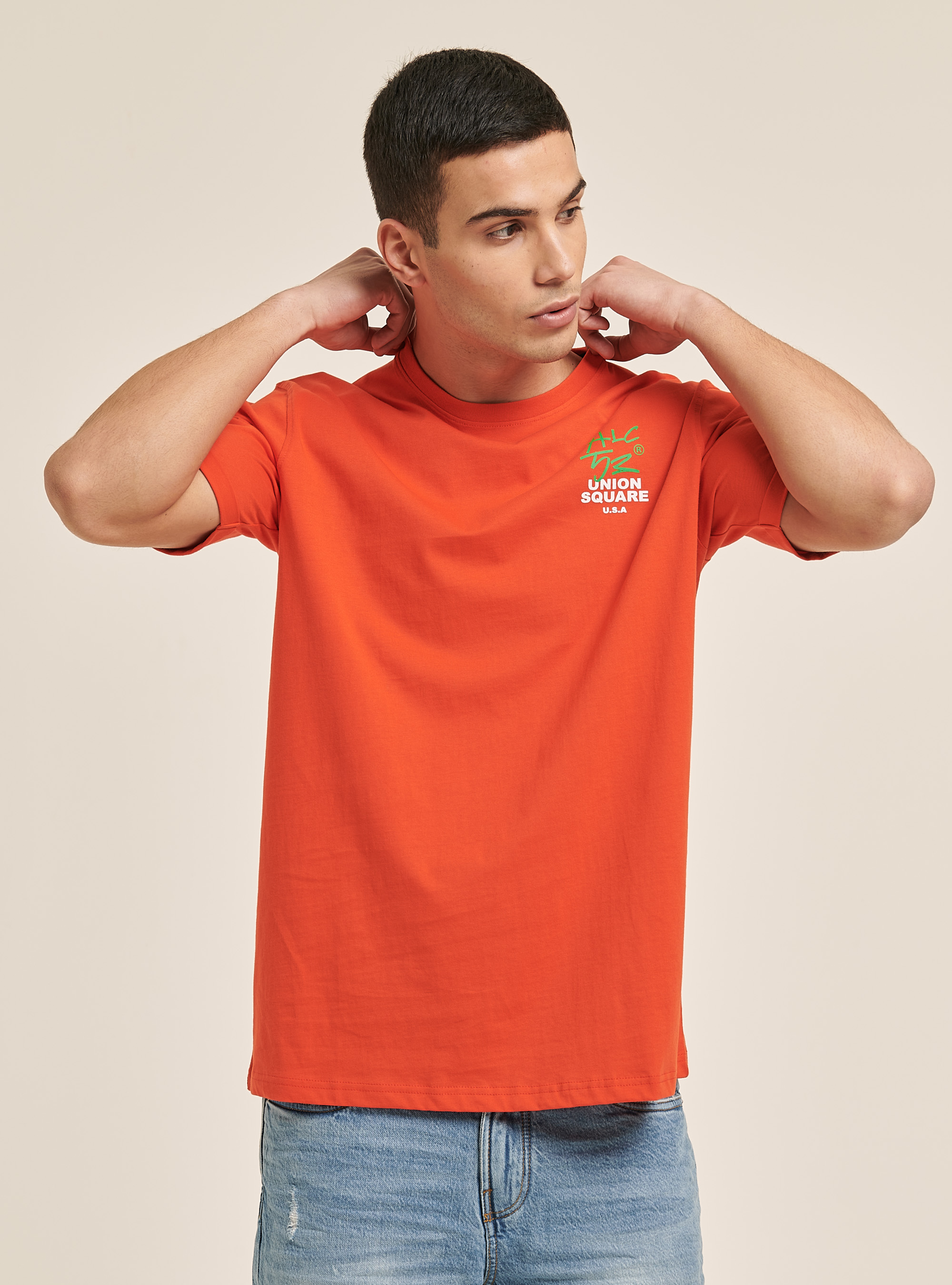 T-shirt avec impression graphique sur le devant et le dos, C321 ORANGE