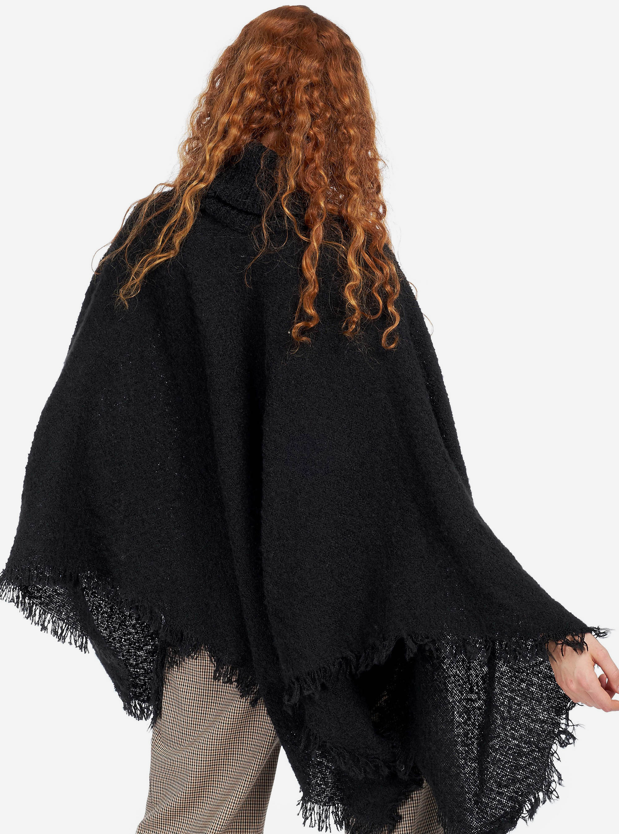 PONCHO WITH HIGH COLLAR, BLACK