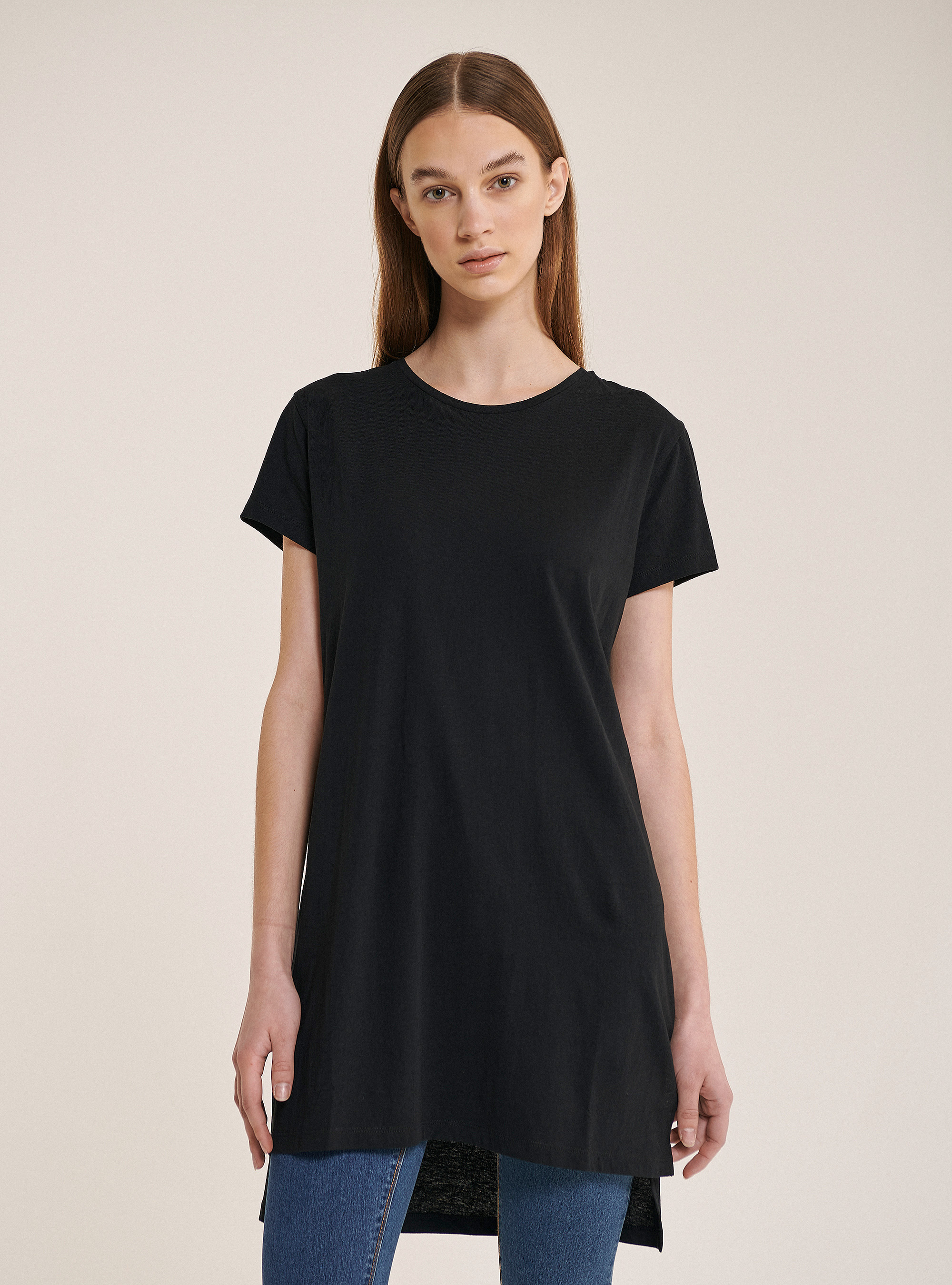 Oversized plain cotton T-shirt, BLACK