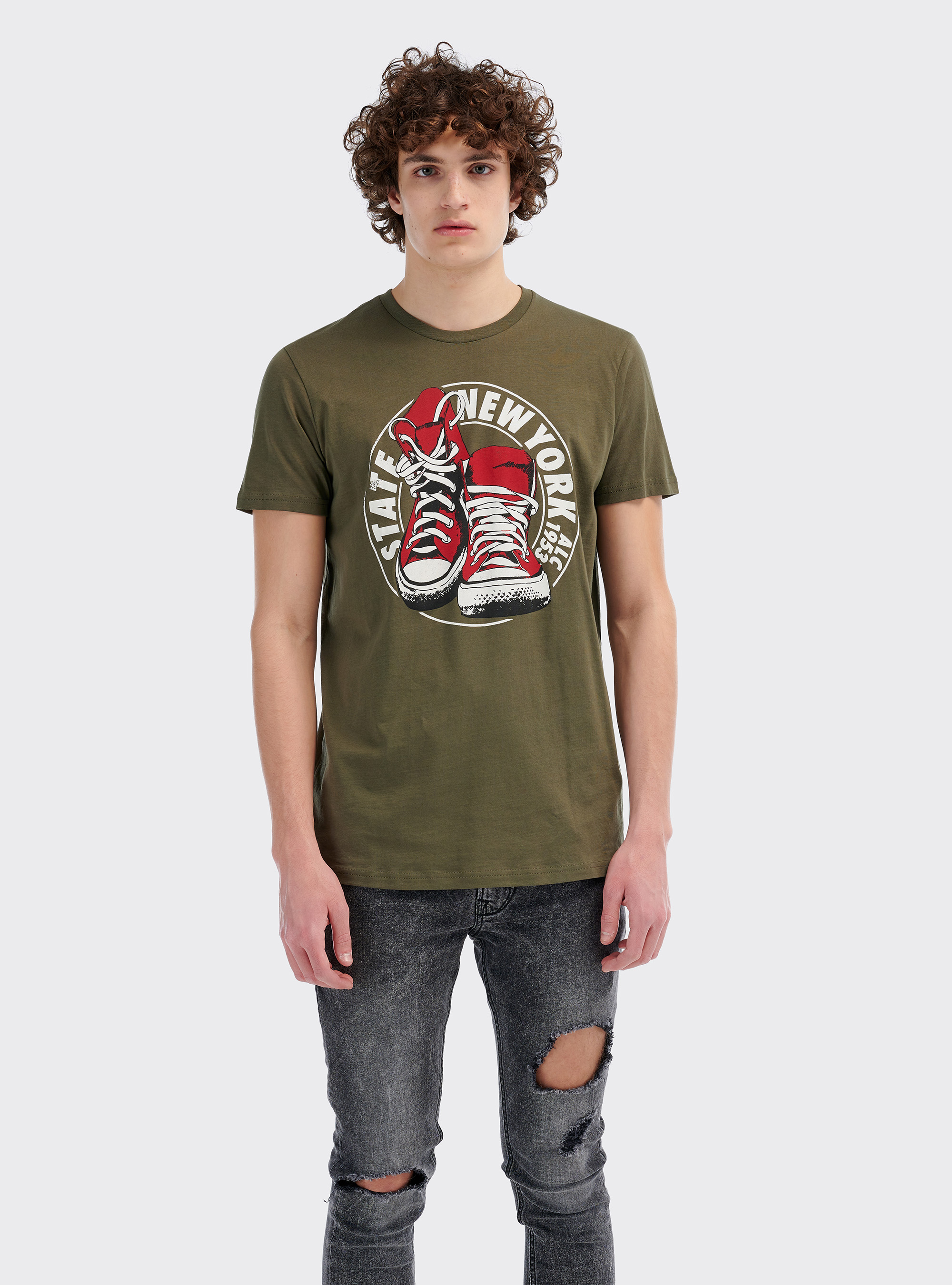 Maglietta con stampa sneakers, KAKI