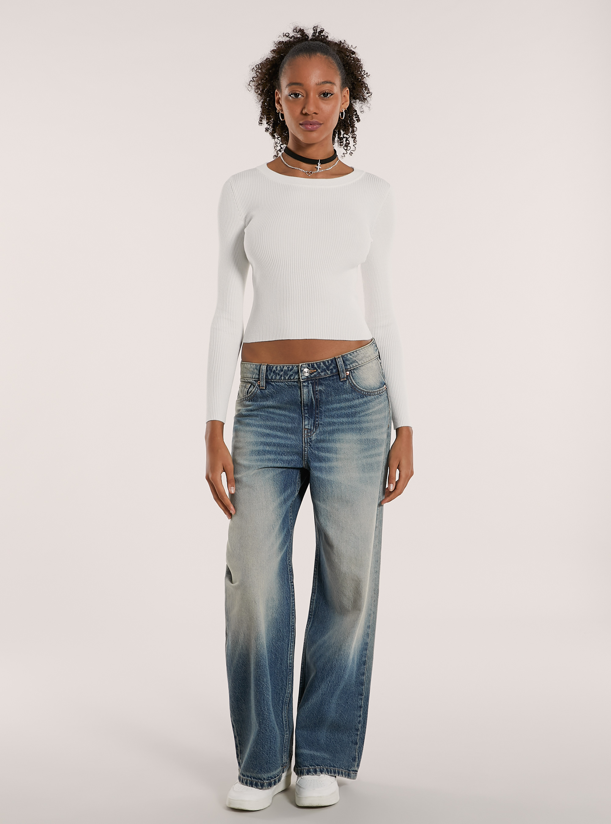 Maglia girocollo a coste, WH2 WHITE