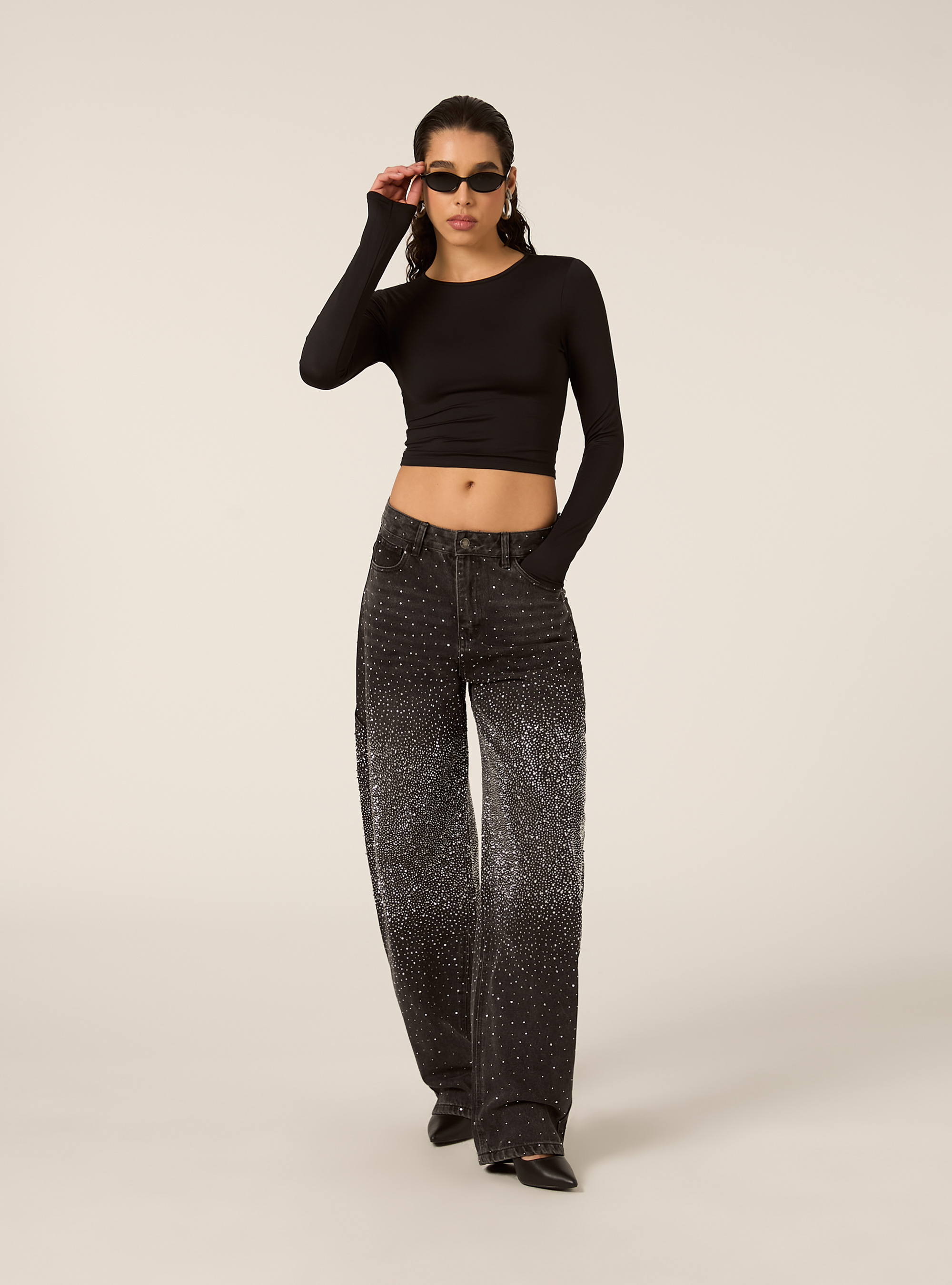 Maglia cropped con schiena scoperta, BK1 BLACK