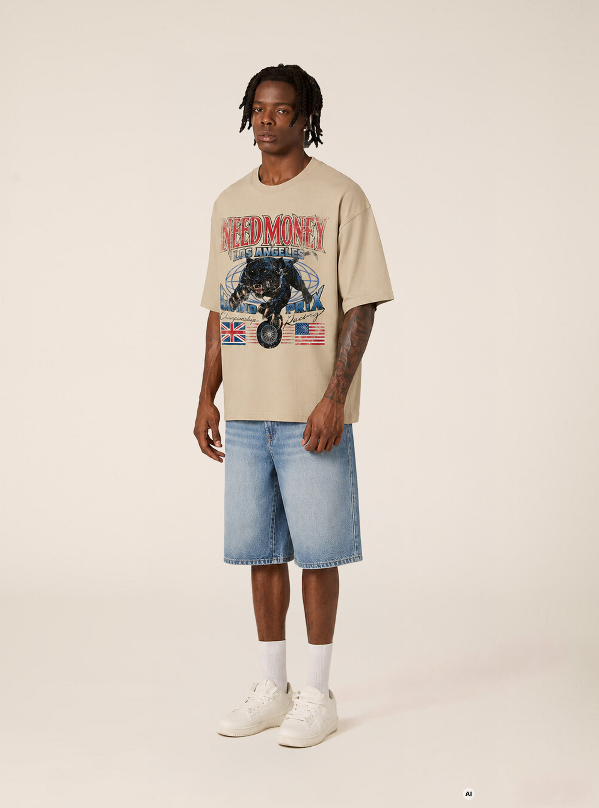 T-shirt  stampa need money los angeles, CR3 CREAM LIGHT