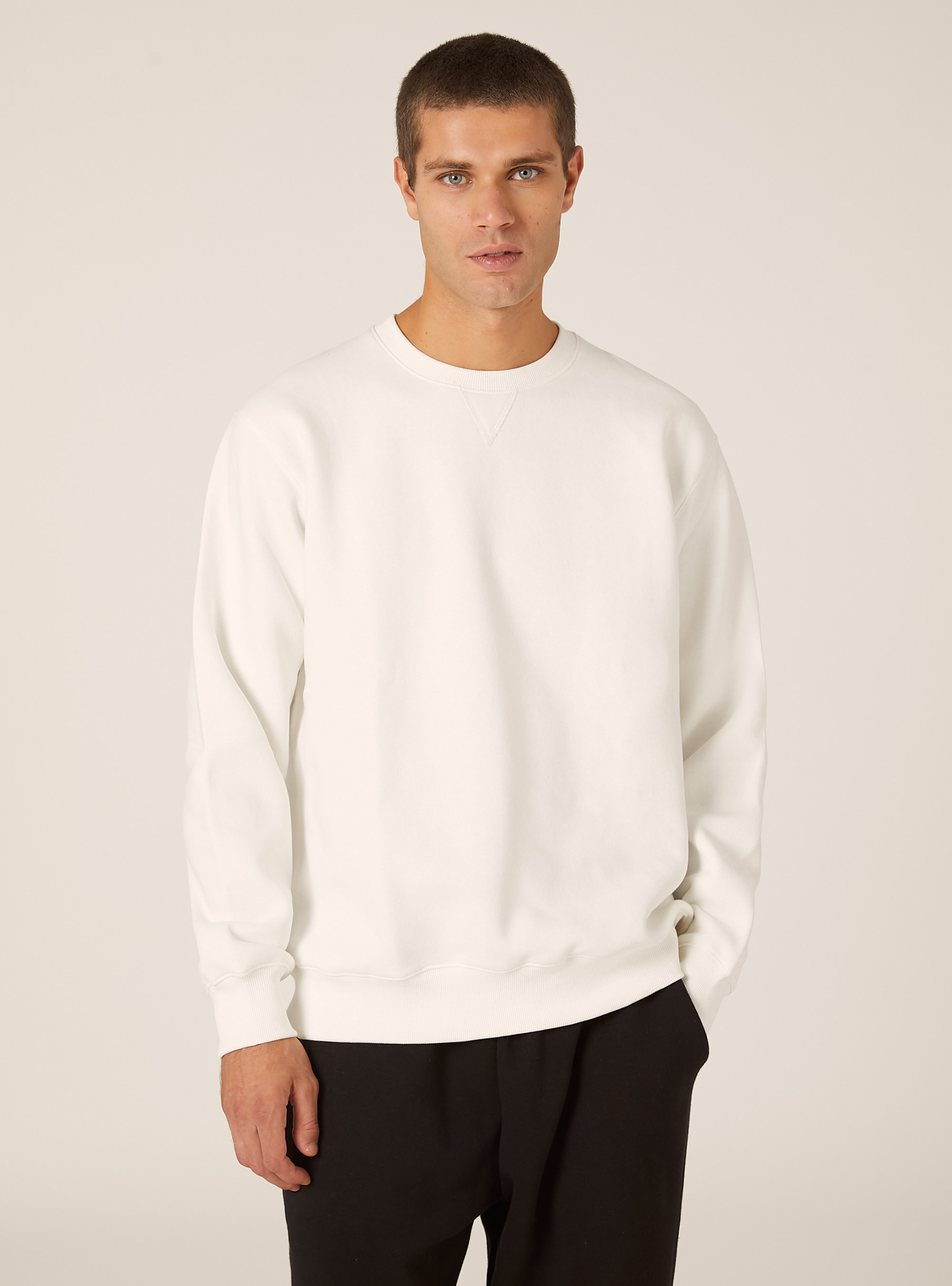 Solid color crew neck sweatshirt, WH2 WHITE