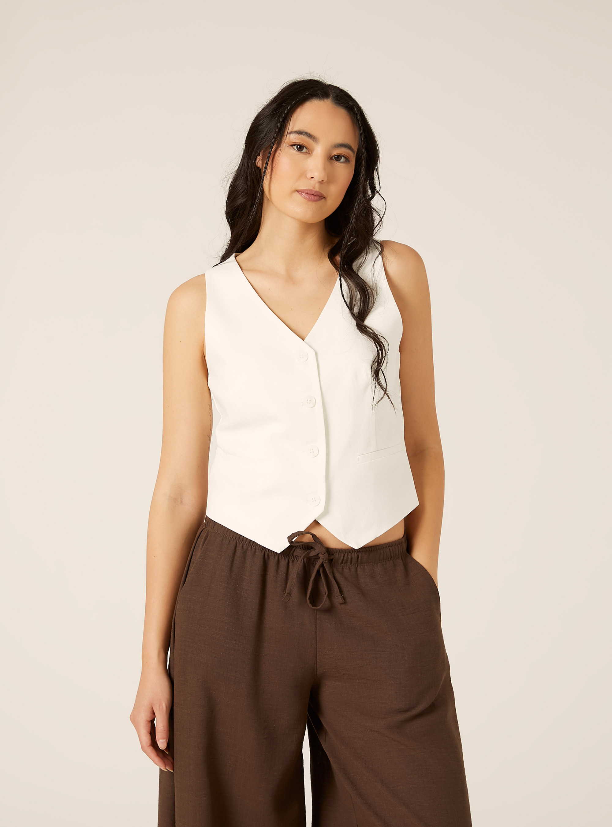 Gilet corto in misto lino, WH2 WHITE