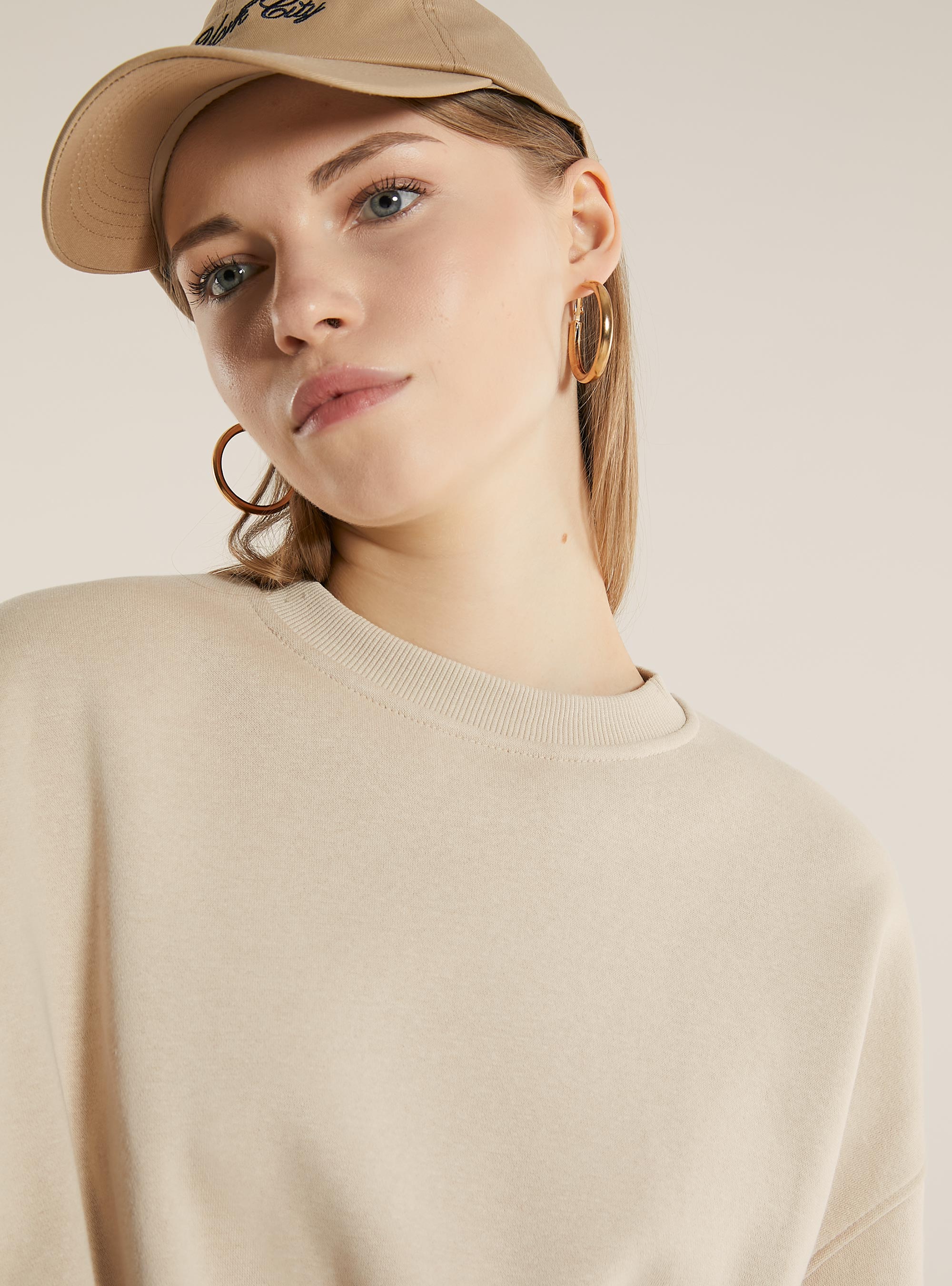 Sudadera de algodón con cuello redondo, BG2 BEIGE MEDIUM