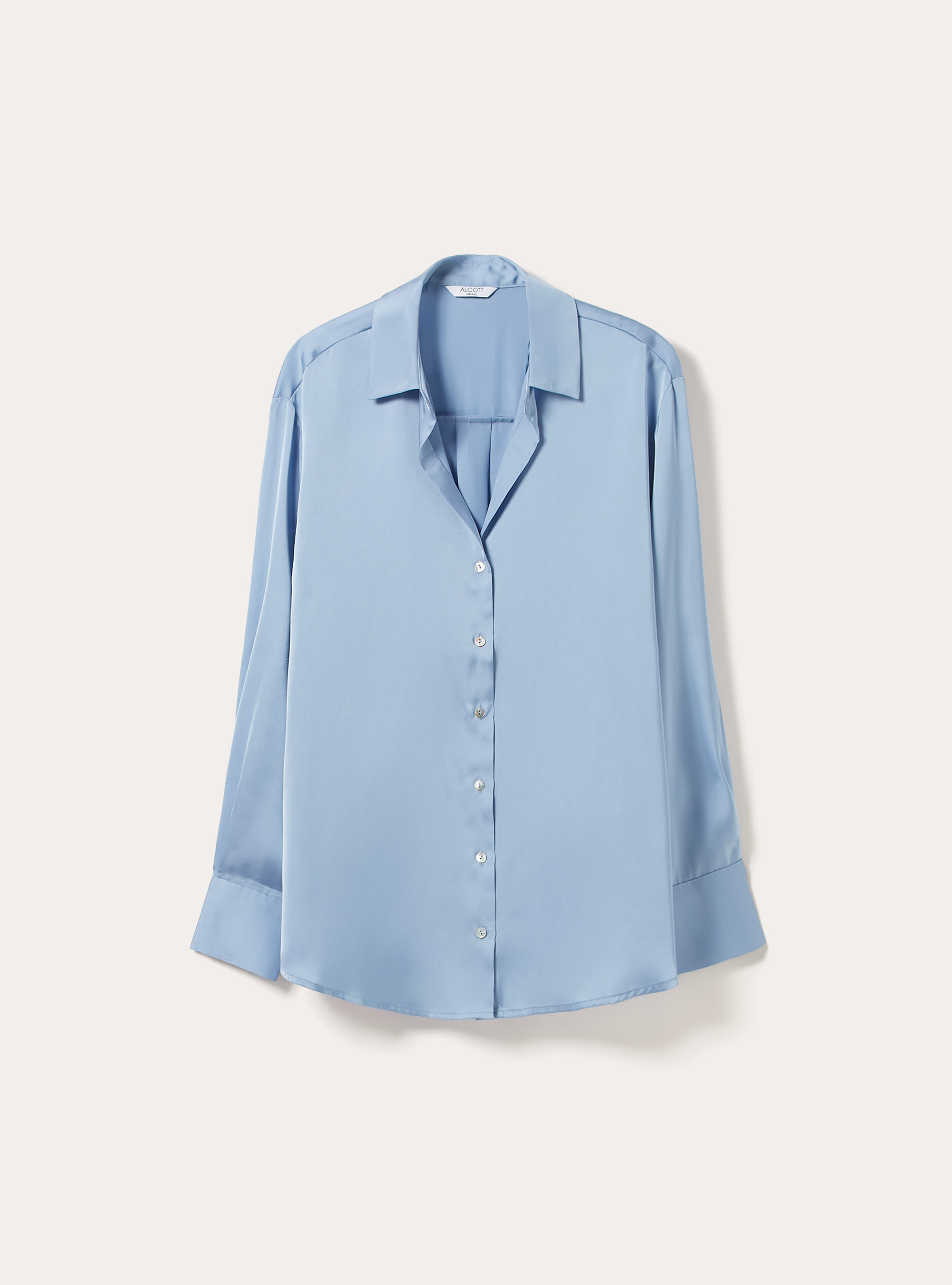 Camicia in satin con colletto a revers, AZ2 AZURE MEDIUM