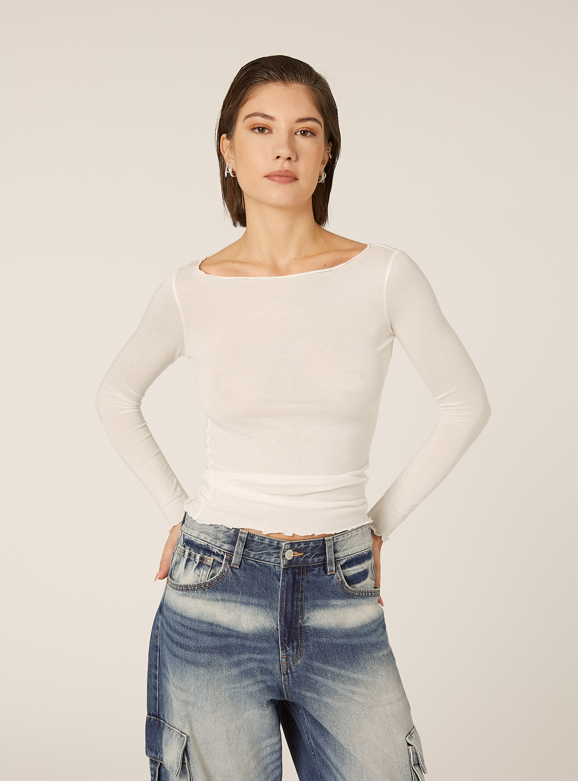 Camiseta de manga larga en mezcla de lana, WH1 OFF WHITE