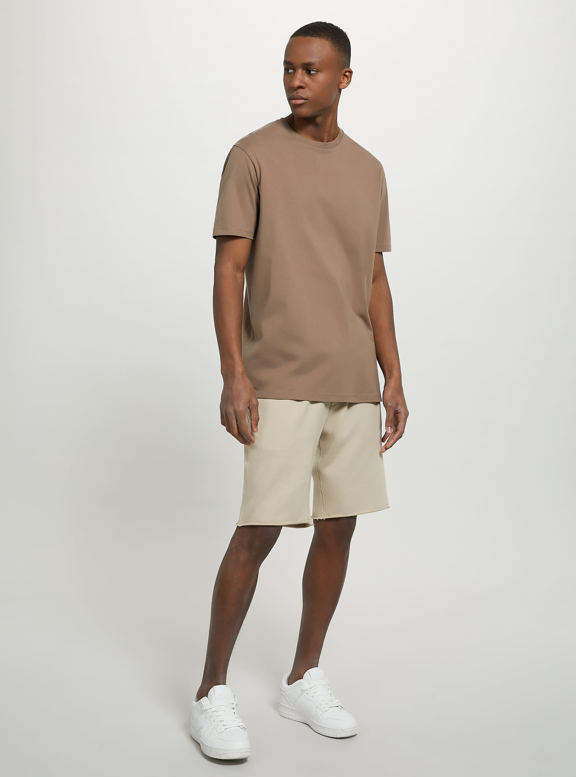 Camiseta de algod&oacute;n con cuello redondo, BR2 BROWN MEDIUM