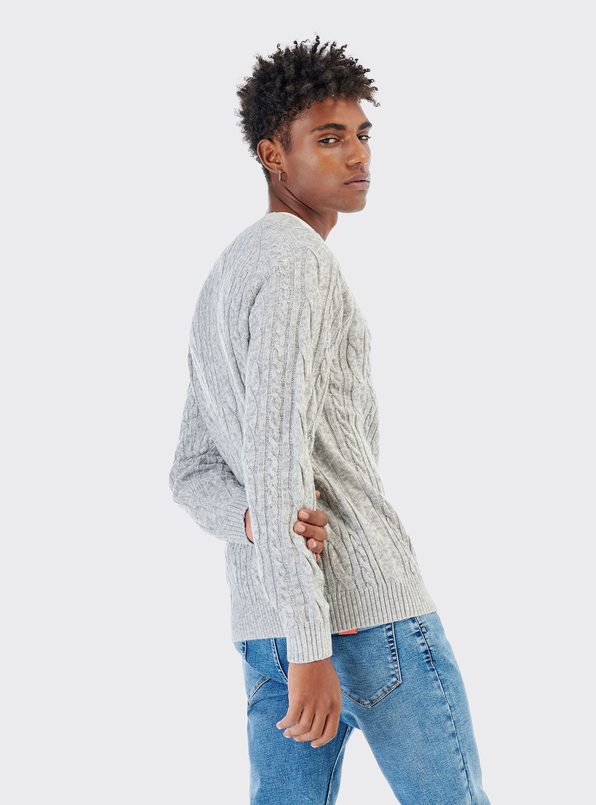 Pullover in misto lana con lavorazione a trecce, PERLA