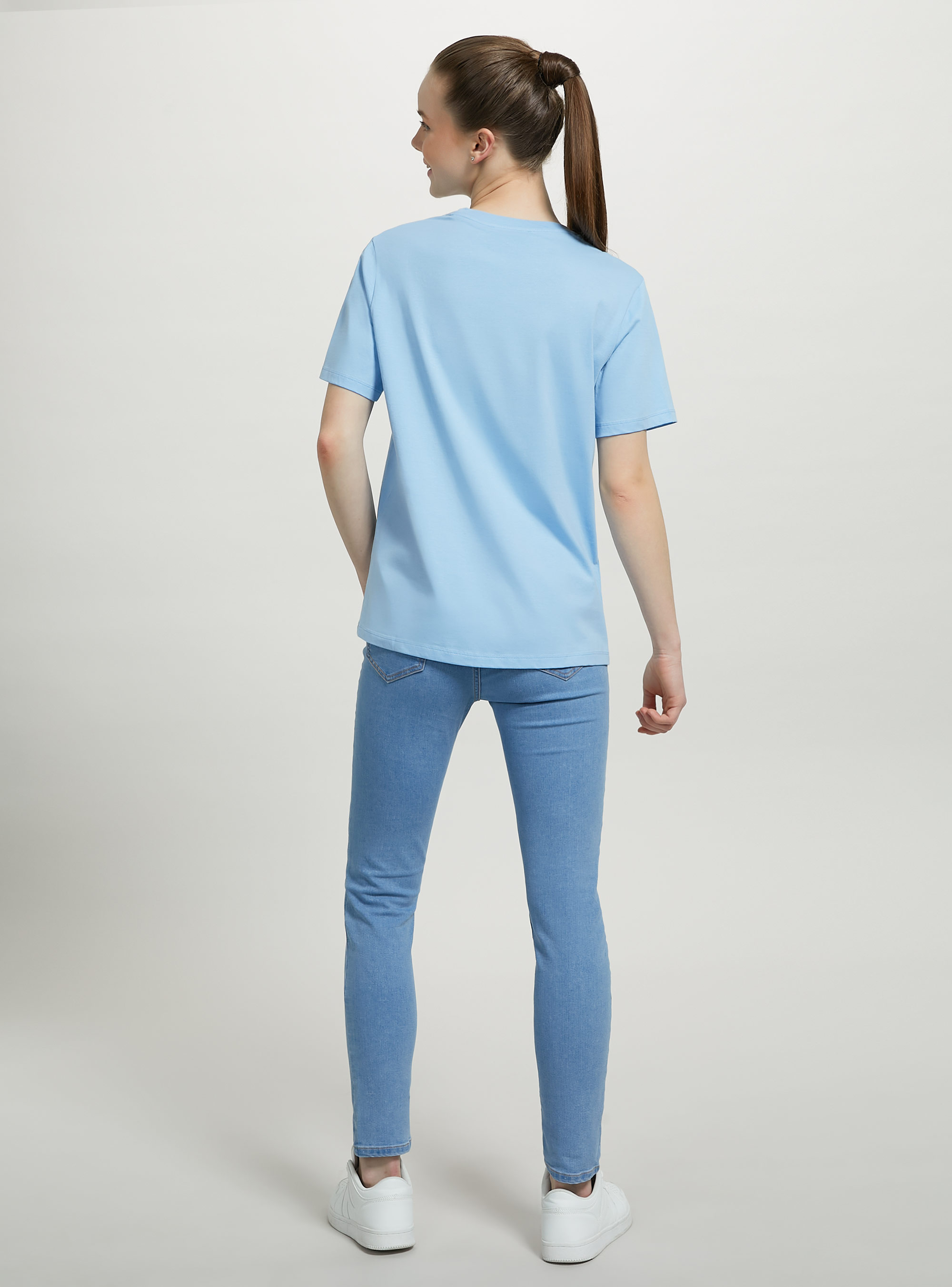 T-shirt en coton à col ras du cou, AZ2 AZURE MEDIUM