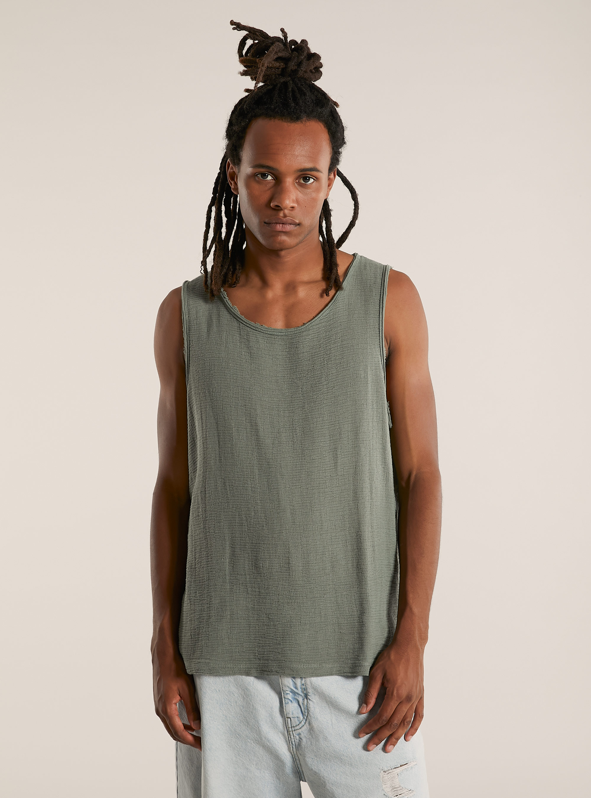 Linen-blend tank top, KY2 KAKY MEDIUM