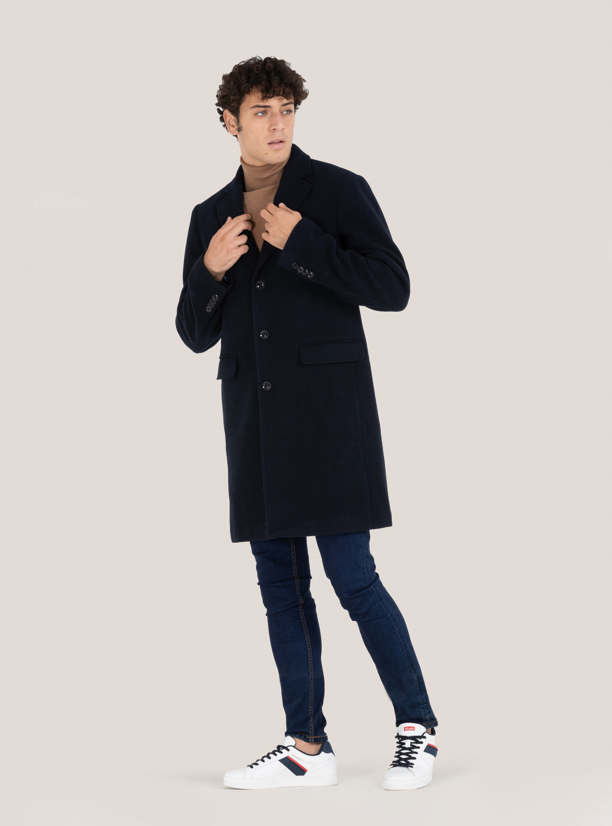 Cappotto monopetto in misto lana, BLU MARINO