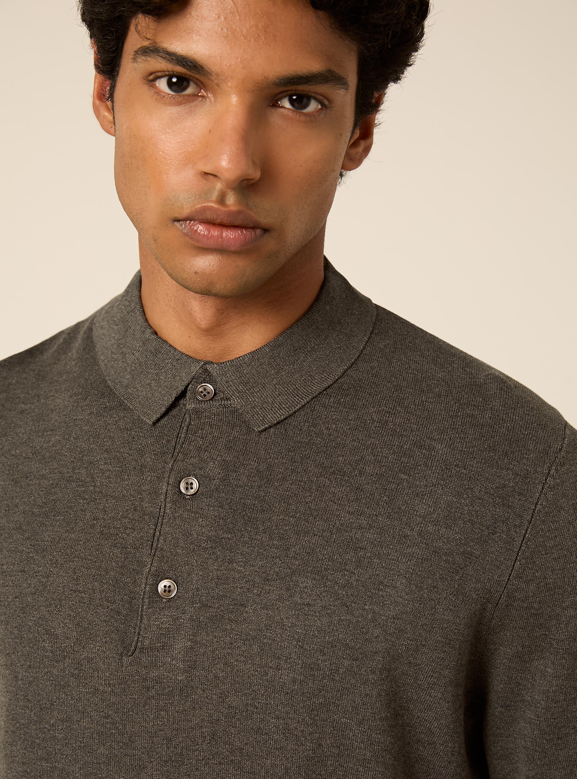Polo in maglia  in viscosa, MGY1 GREY MEL DARK
