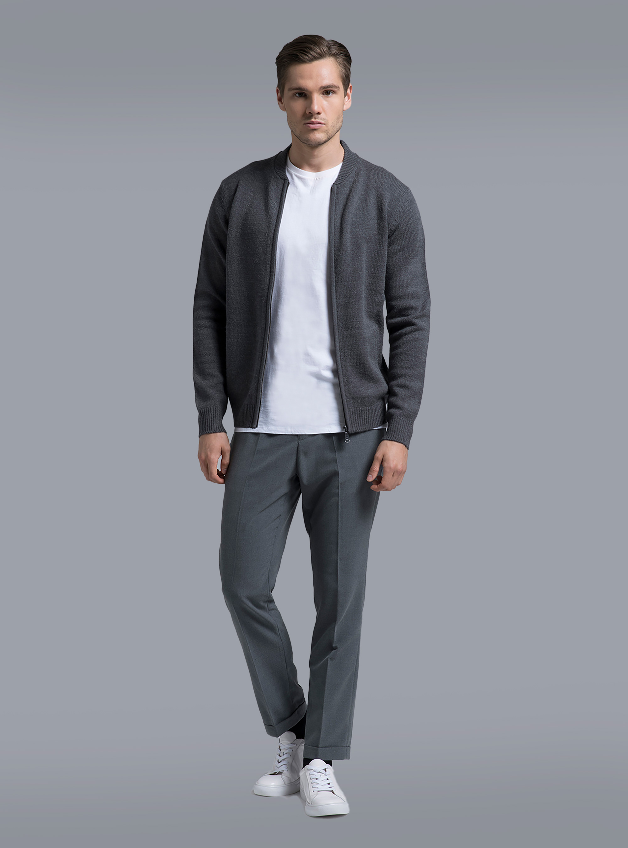 Cardigan con zip, DARK GREY MELANGE