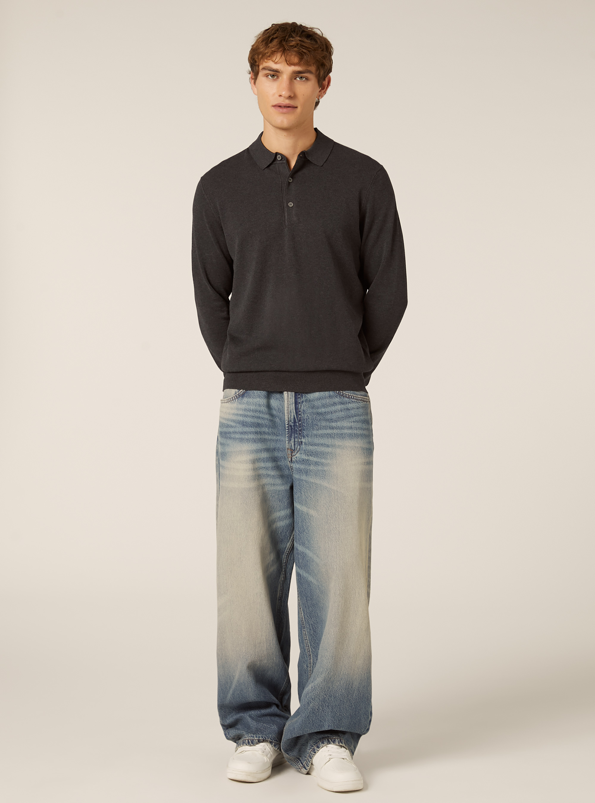 Polo de punto de manga larga, MGY1 GREY MEL DARK