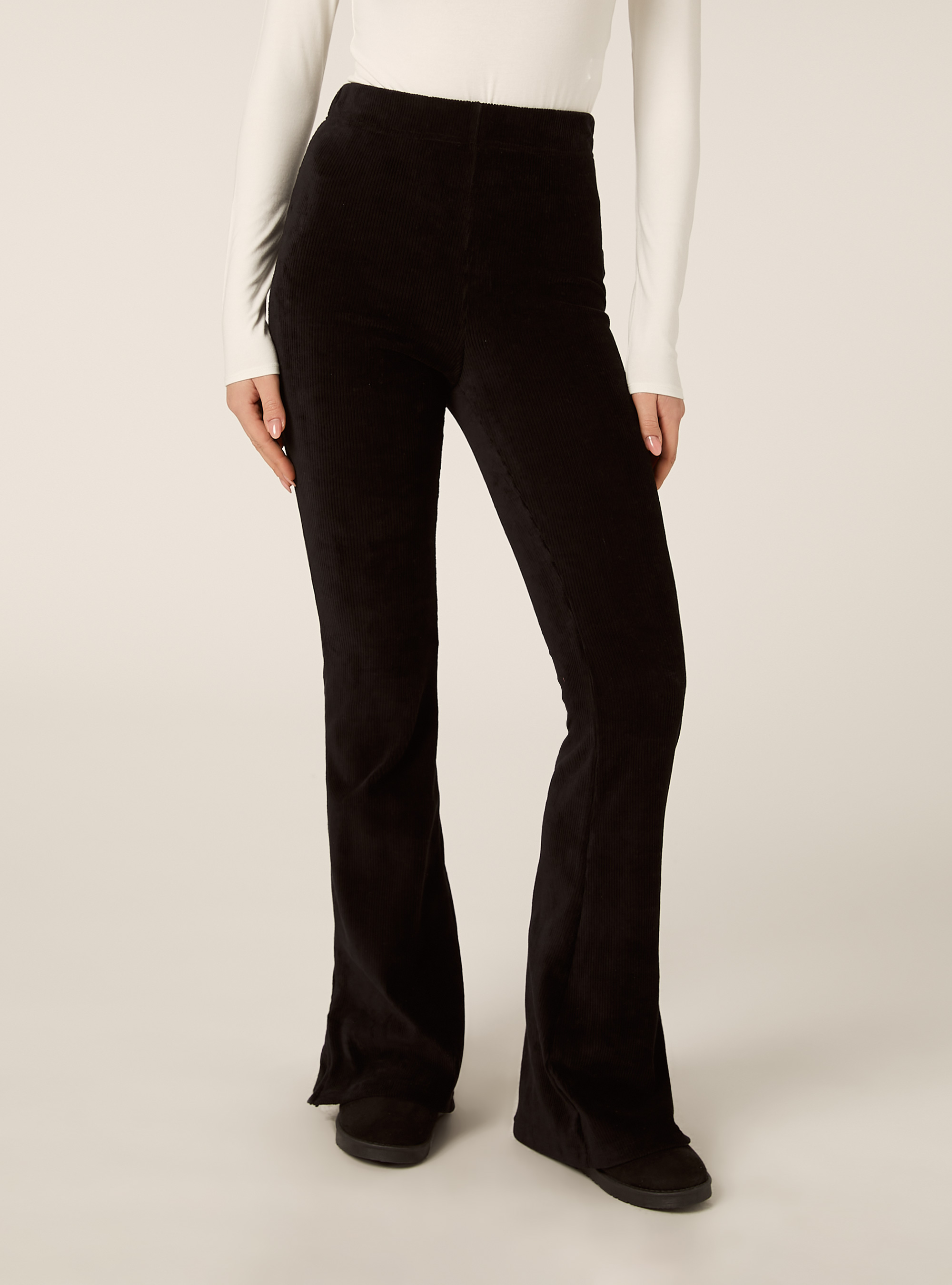 Leggins flare a coste, BK1 BLACK