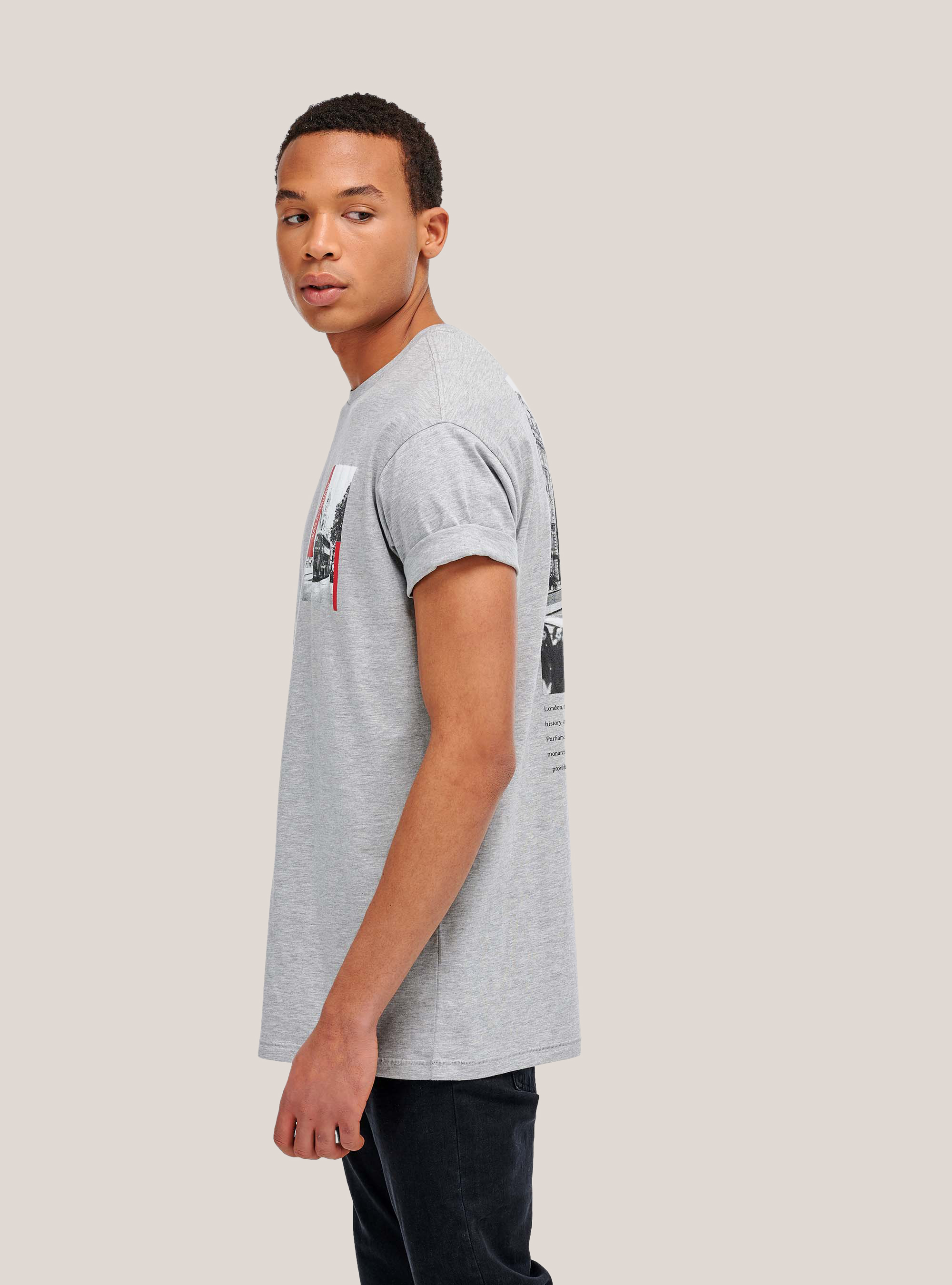 T-shirt with print, LIGHT GREY MELANGE