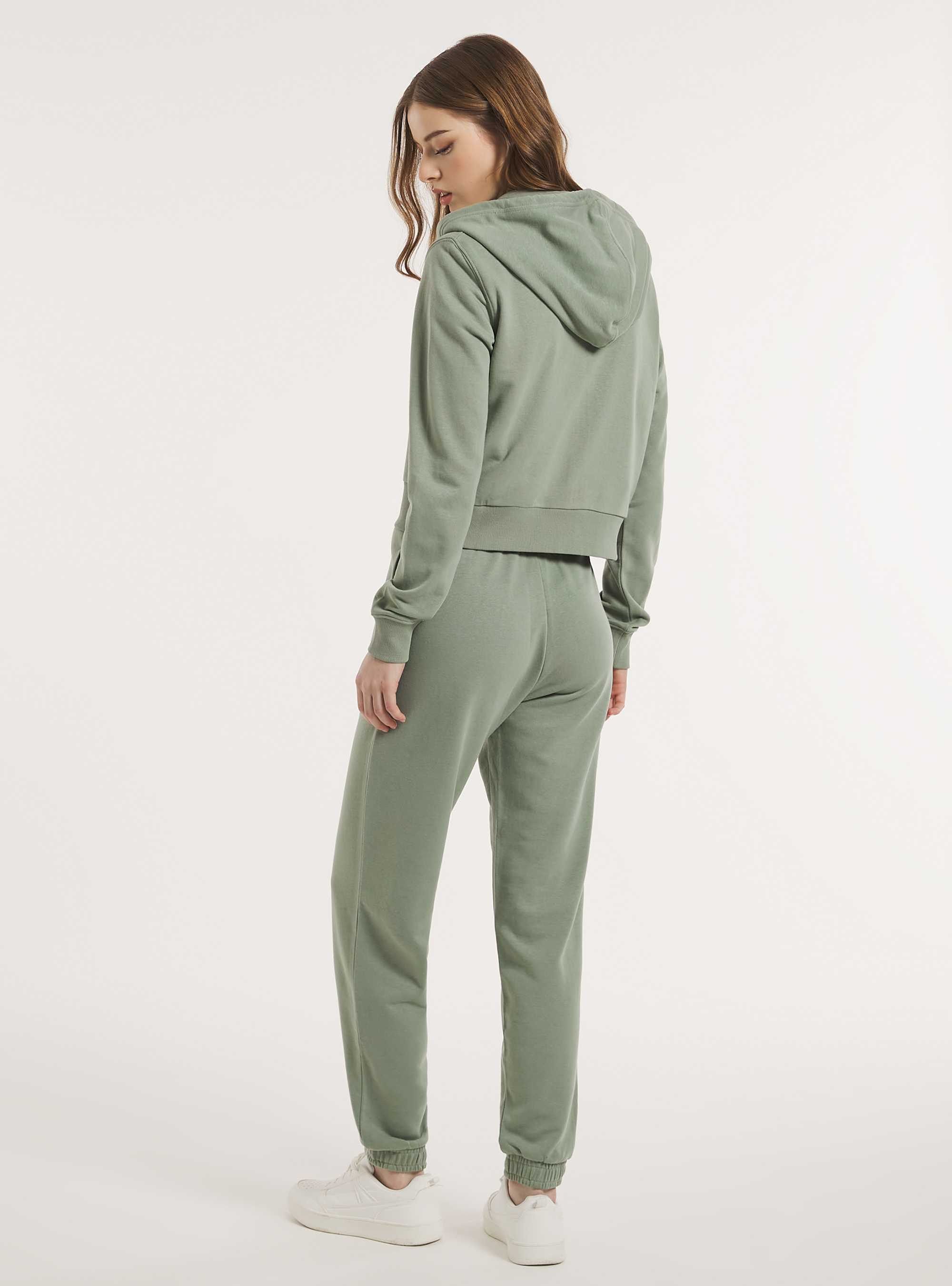 Cropped sweatshirt with zip and hood, KY3 KAKY LIGHT