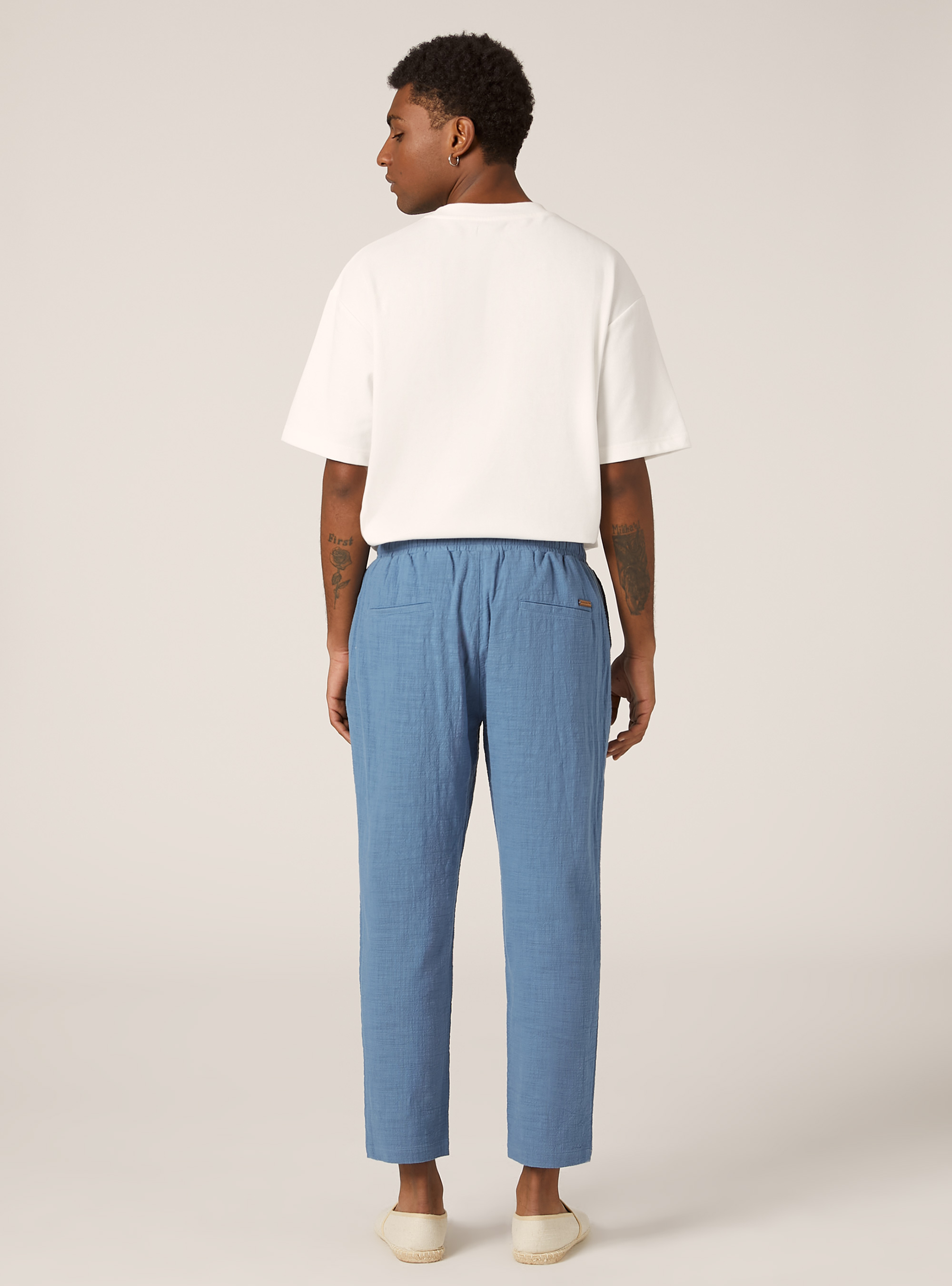 Pantalon en coton avec cordon de serrage à la taille, AZ1 AZURE DARK