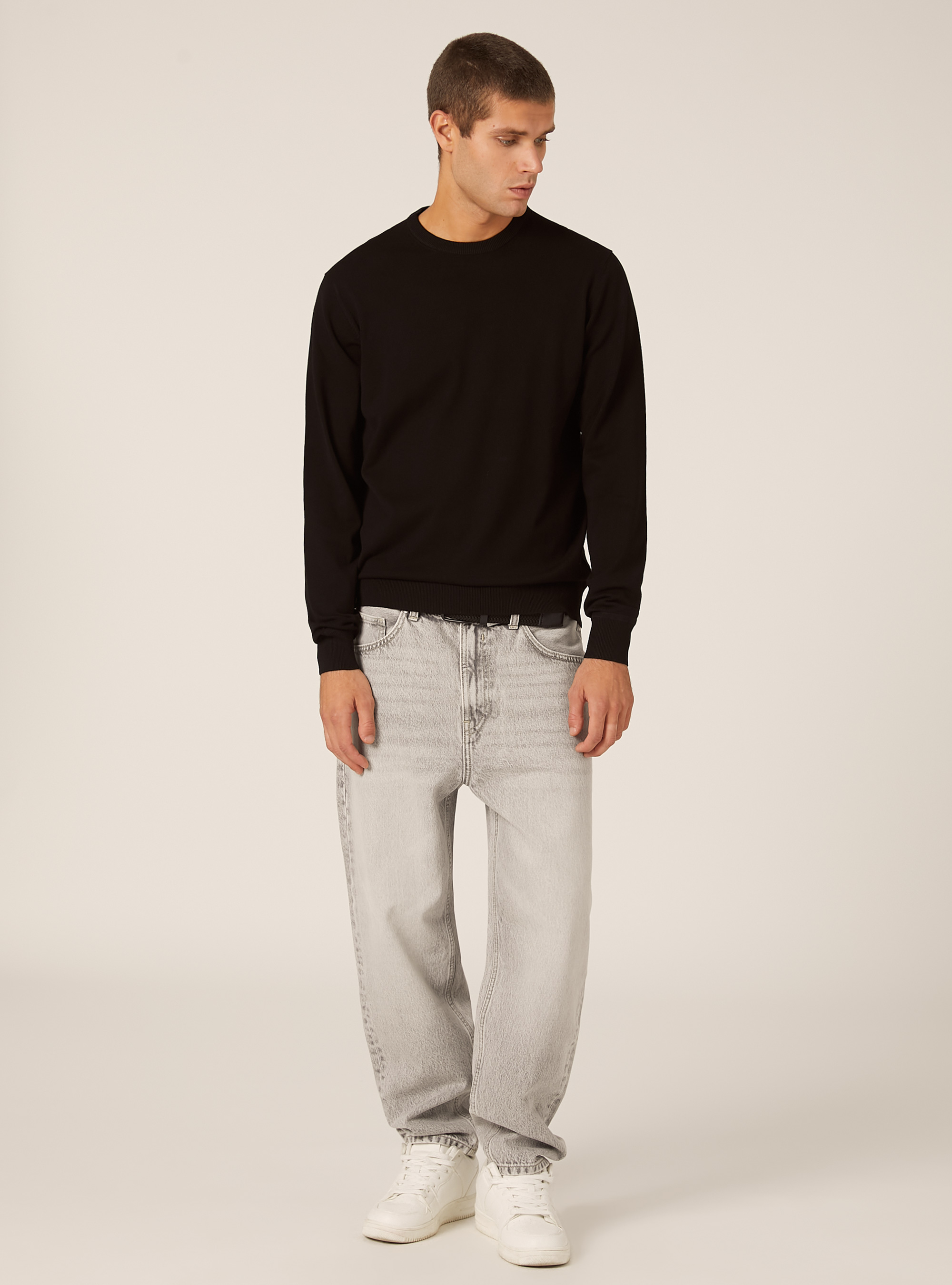 Pull à col rond en viscose Ecovero, BK1 BLACK