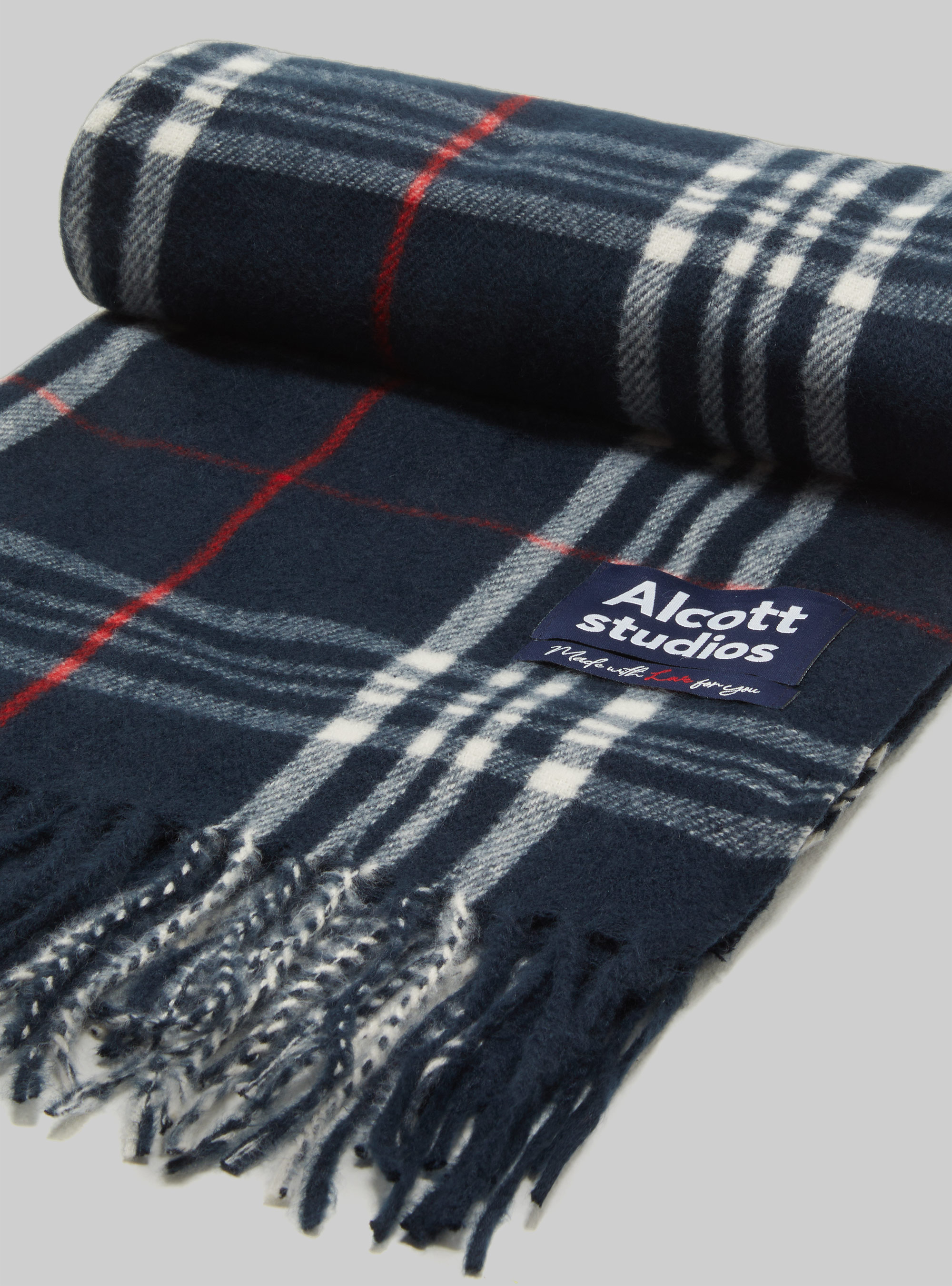 Sciarpa check con frange, NA1 NAVY DARK